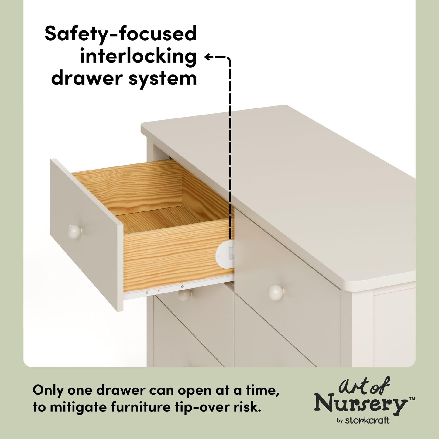 Storkcraft Rio 6 Drawer Dresser (Frosted Oat) – GREENGUARD Gold Certified, Wood Dresser for Bedroom, Kids & Nursery Storage Chest, Safety Interlocking Drawers, Pre-Installed Tracks, Kids Chest