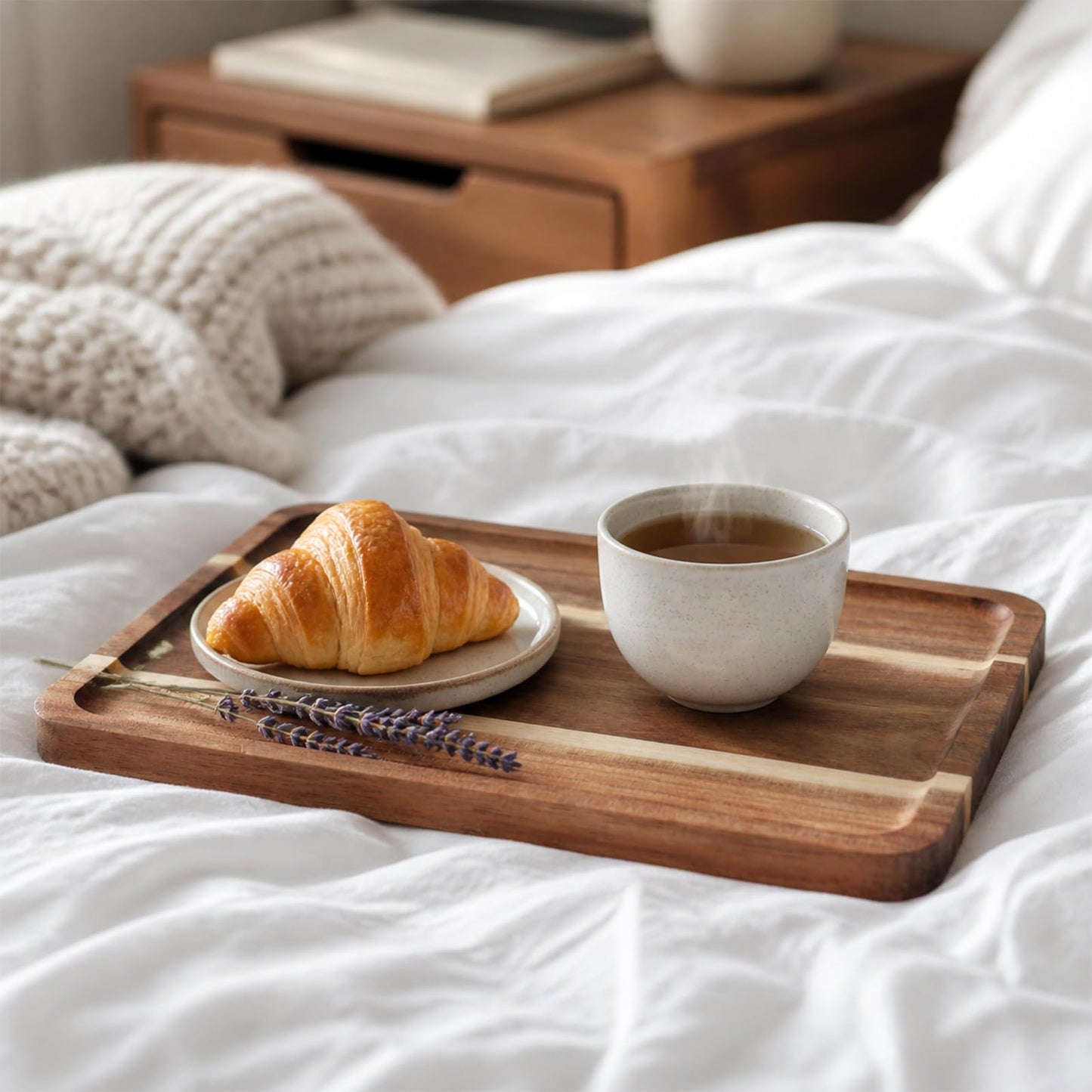 SOUJAP 4Pack 12 x 8 x 0.6 Inch Wooden Serving Tray, Rectangular, Solid Wood, for Kitchen Counter, Bathroom and Home Decor