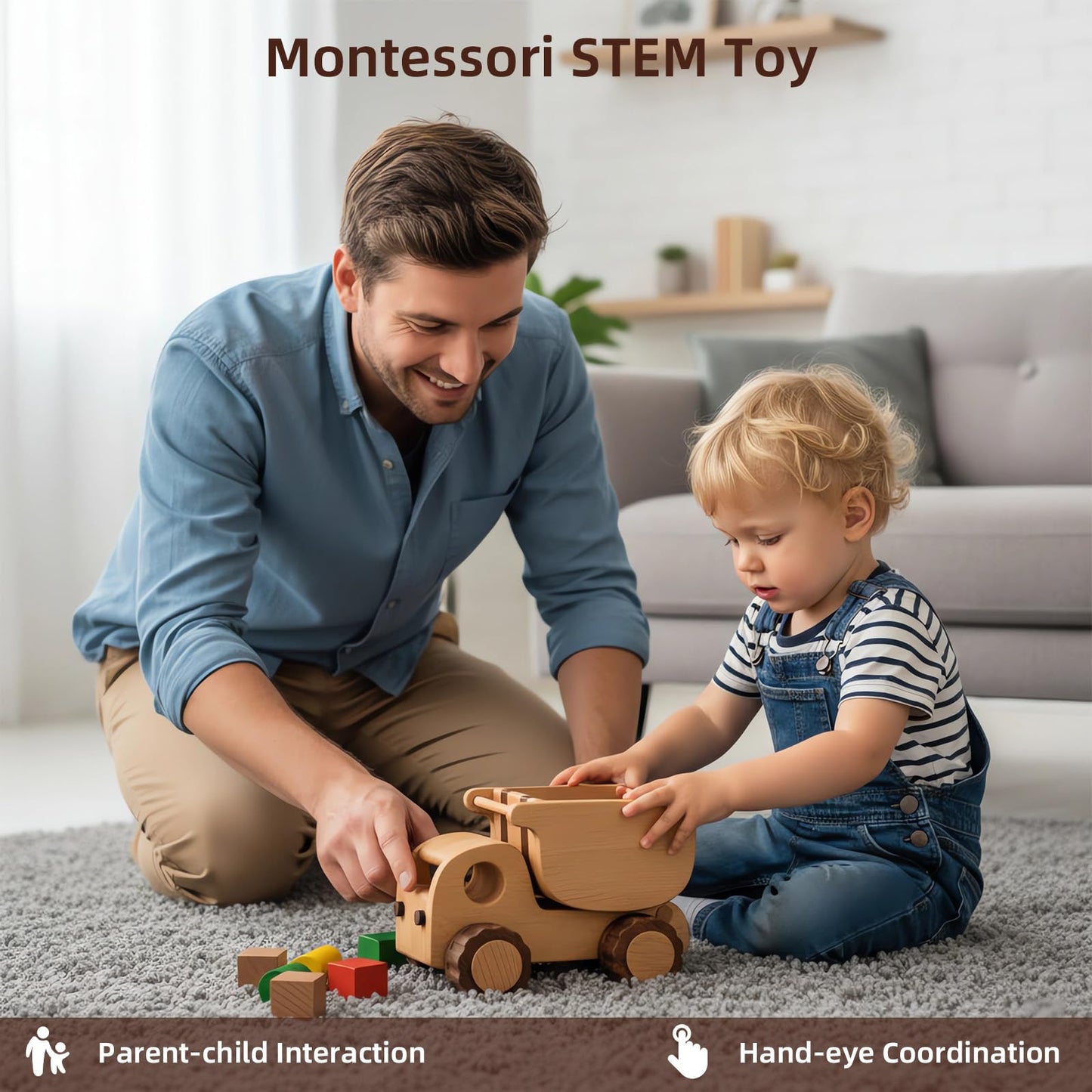 DadCarved Wooden Dump Truck and Spinning Tops