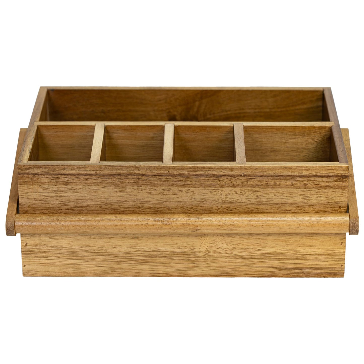 VaeFae Acacia Silverware Caddy with Handle, Wooden Utensil Holder, Mulip-pose Organizer for Kitchen, Office, Bathroom, Bedroom (Large, 5 compartments)