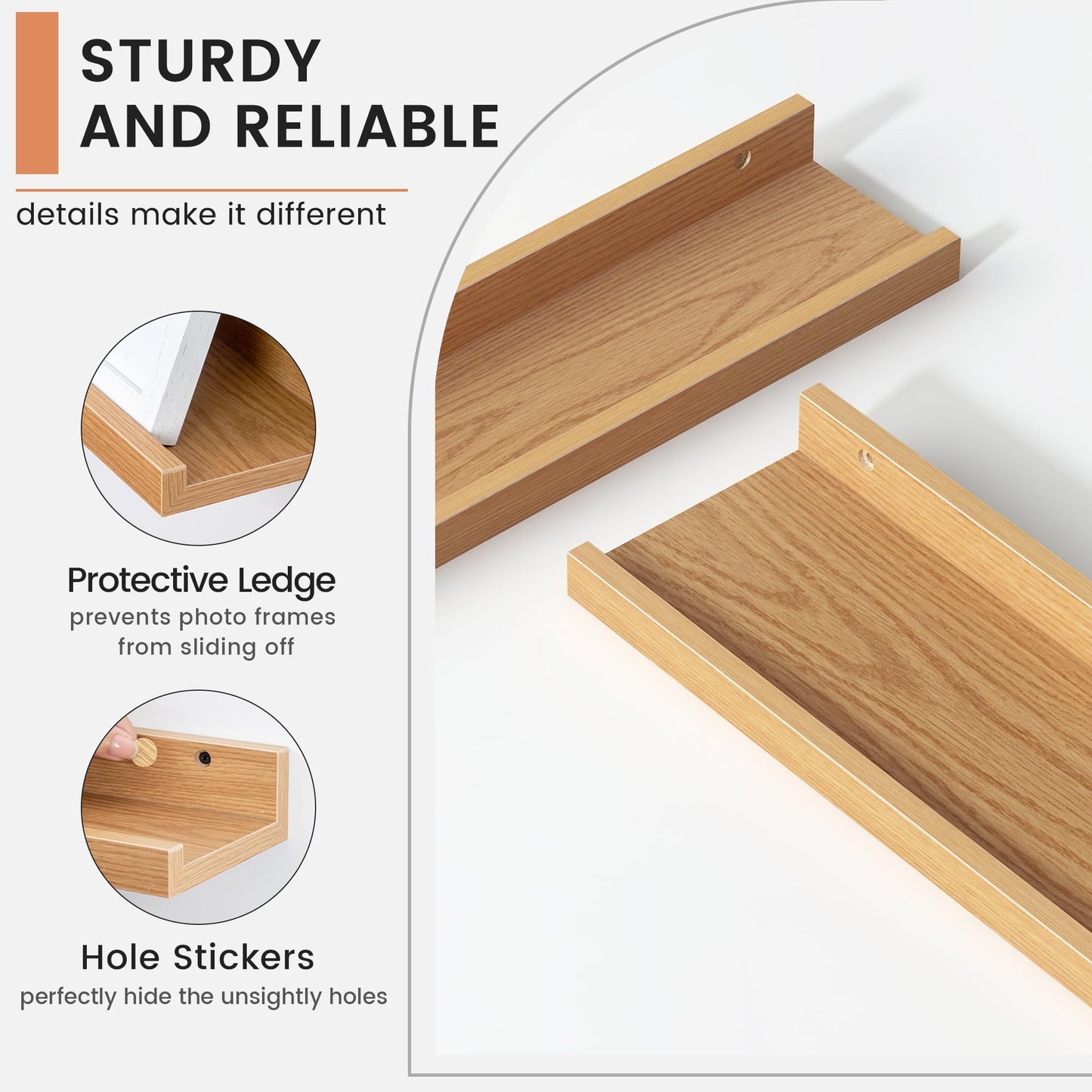 Floating Picture Ledge Shelves Set of 8, 16 Inch Shelves with Lip - Large Nursery Book Shelf for Toys Storage, Kids Bookshelf, Living Room, Bedroom Decor Frames