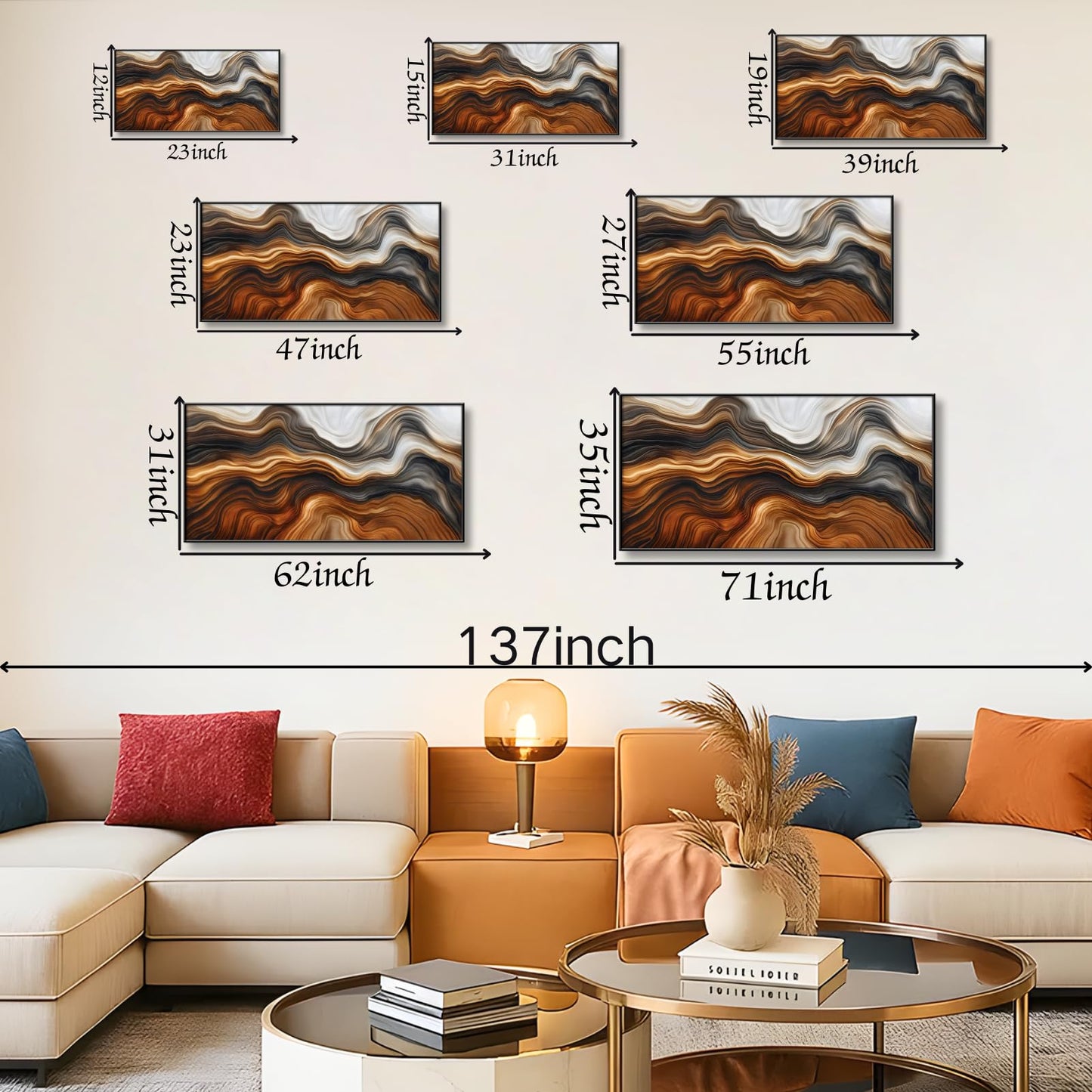 Wood Grain Canvas Wall Art, Tree Ring Canvas Wall Art, Wood Stump Picture Print, Stump Trunk Print Decor, Old Tree Trunk Painting, Modern Nature Decor for Living Room, Bedroom, Kitchen (Gold Framed, 70"x 35"| 180x90cm)