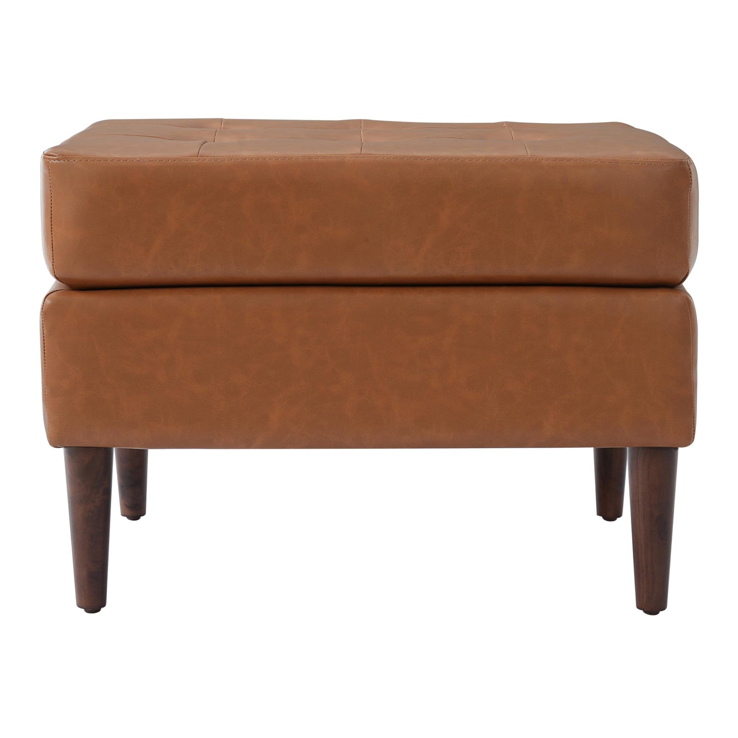 Christopher Knight Home Dalla Faux Leather Ottoman Coffee Table, Small Living Room Sofa Footrest, Wooden Rectangular Ottoman Footstool, Guest Extra Seat, Tan Brown+Walnut