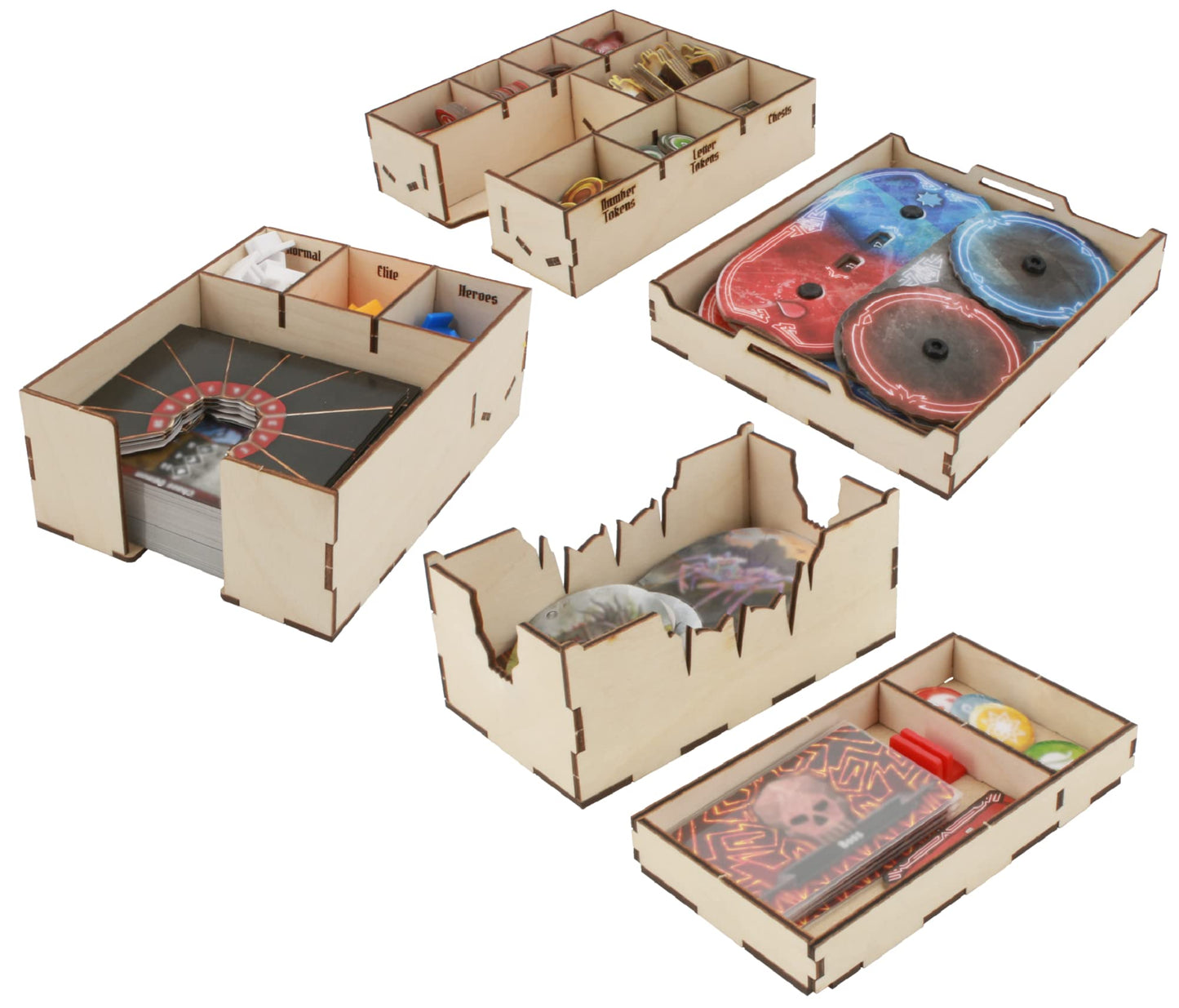 The Broken Token Frosthaven Compatible Game Organizer - Monster Tray Version, Birch Wood Storage Box for Cards, Tokens, Rulebooks, Boards - Wooden Game Organizer