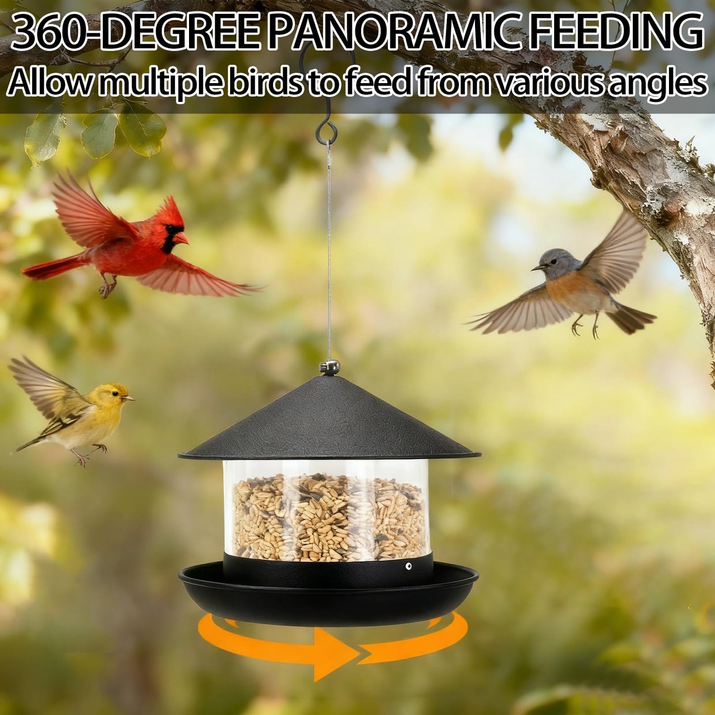 QZLOHOM Wild Bird Feeder, Large Capacity Hanging Bird Feeder with Multiple Suspension Options, Black (Black)