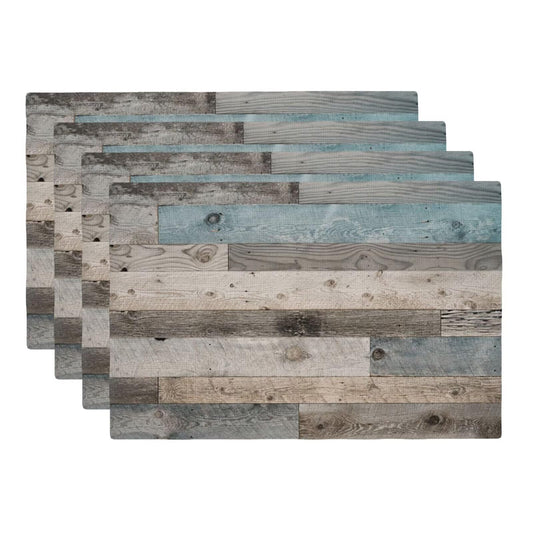 Rustic Wood Grain Placemats Set of 4 Vintage Wooden Board Place Mats Blue Teal Gray Barn Door Rectangular Linen Table Mat for Party Kitchen Dining Indoor Outdoor Decoration 12x18 Inch