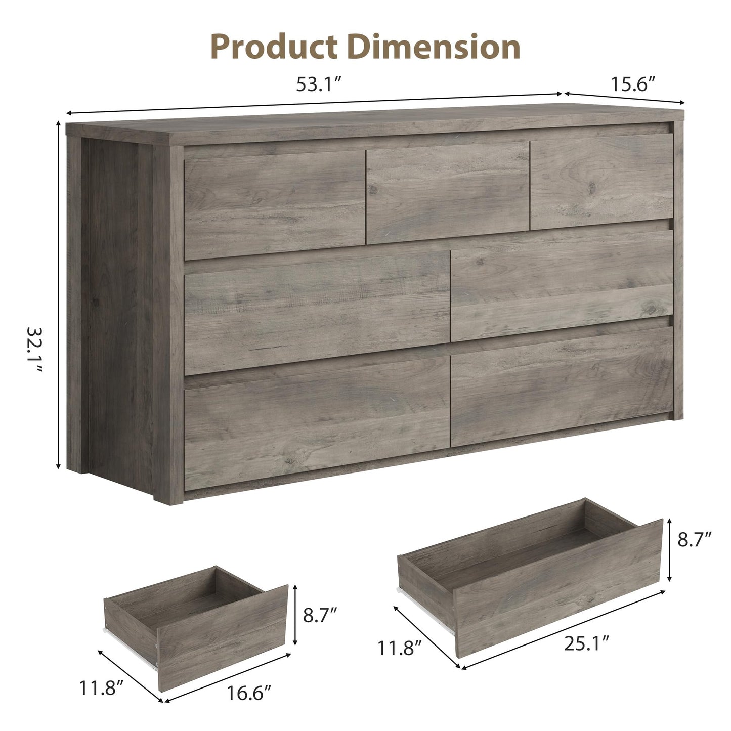 GarveeHome 7 Drawer Dresser for Bedroom, Wide Modern Chest of Drawers, Large Wood Dresser Wooden Storage Organizer for Living Room, Hallway Entryway