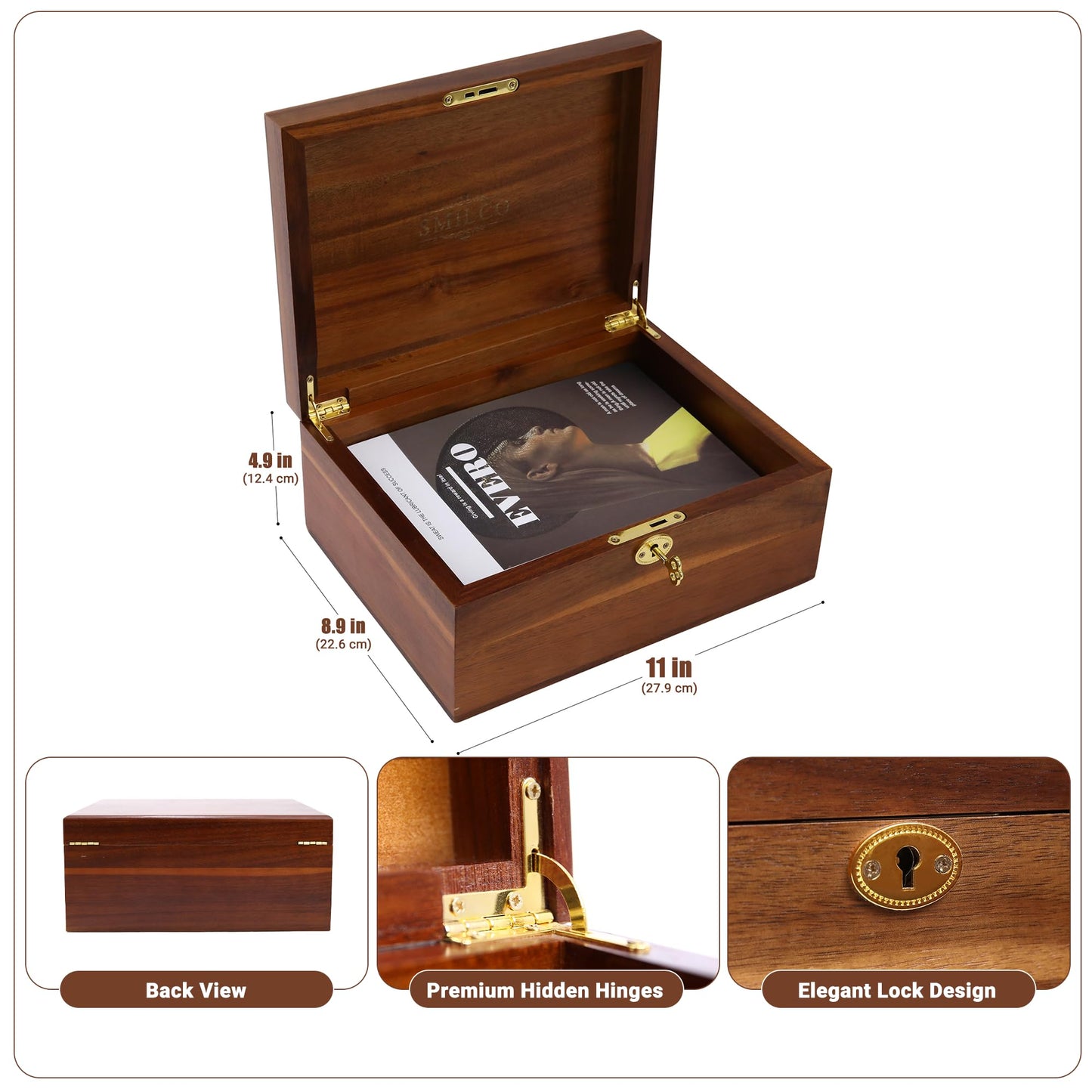 Smilco Hand-Crafted Wooden Keepsake Box with Hinged Lid, Wooden Storage Box