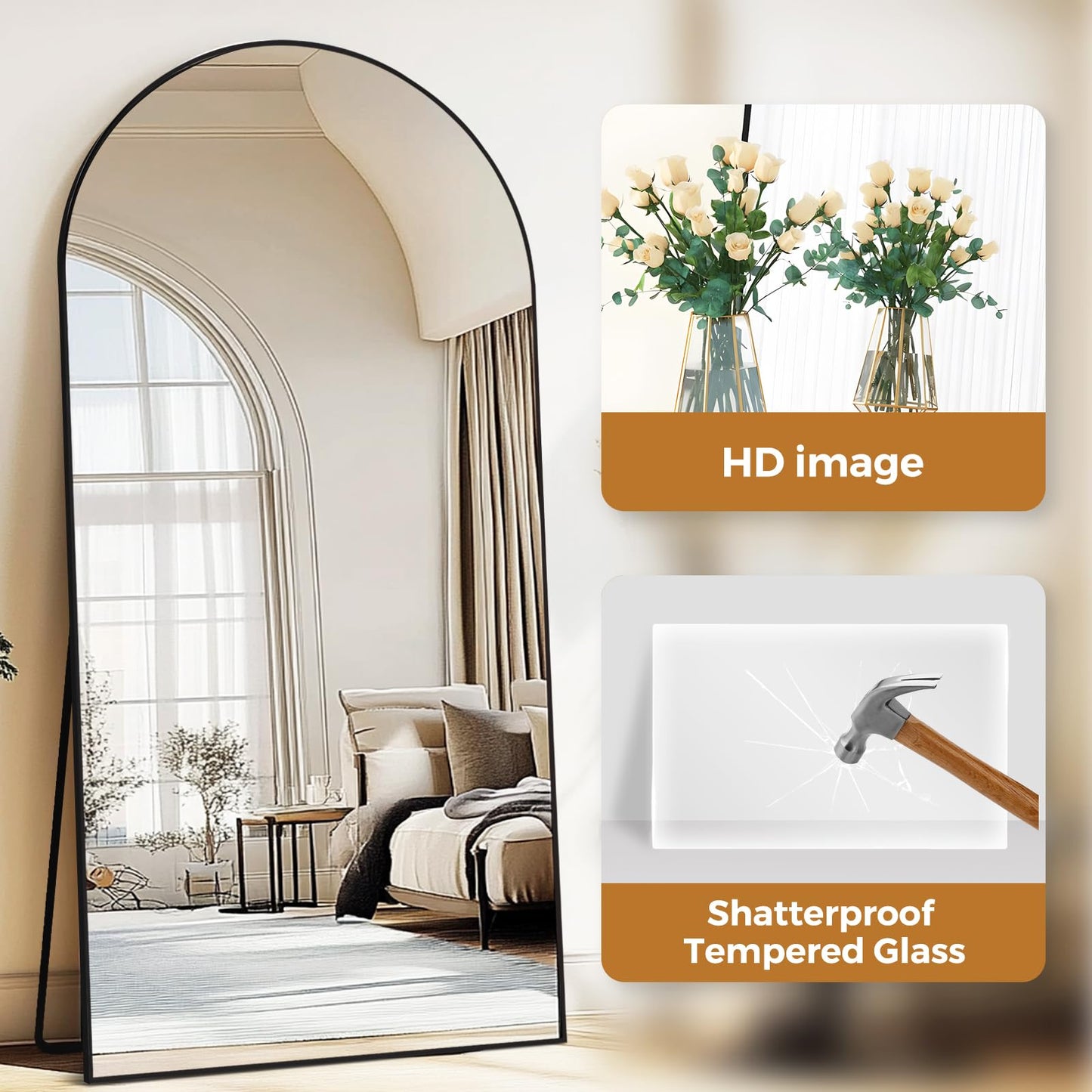 ABSWHLM Oversized Full Length Mirror 78x38 Inch - Wall Mounted or Standing Floor Mirror with Aluminum Alloy Frame, Shatterproof Tempered Glass - Modern Mirror for Bedroom, Living Room, Closet, Black