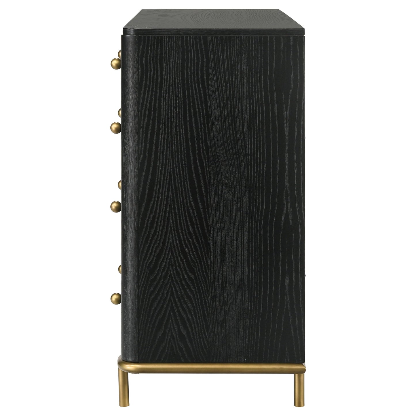 Coaster Home Furnishings - Arini - Wood - 8-Drawer Dresser with Felt-Lined Top, Round Ball Knobs, Metal Glides, Gold Base, Wire-Brushed Details, Coastal Style - Bedroom - Black - 224333