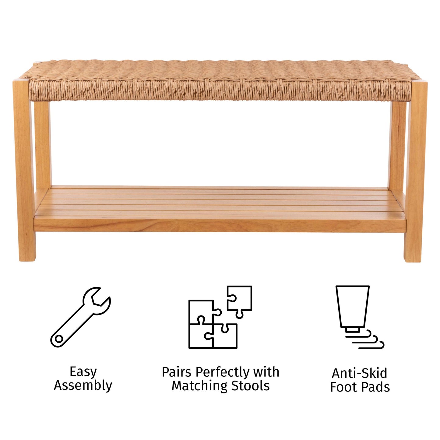 Alaterre Furniture Newport 40 Inch Solid Wood Entryway Bench - Modern Farmhouse Indoor Decorative Bench with Handcrafted Woven Rope Seat - Furniture for Entryway, Dining Room, or Kitchen (Light)