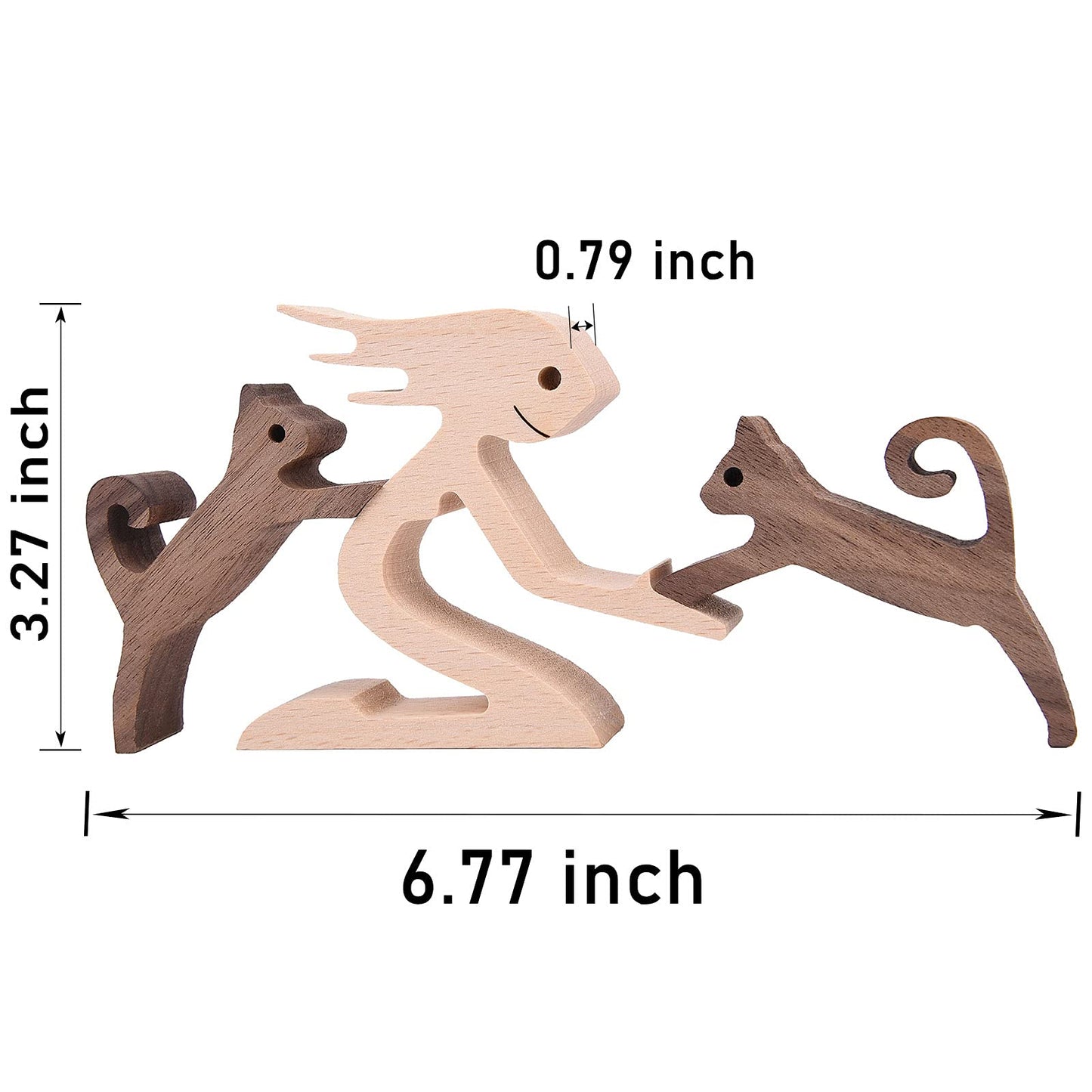 KINGNOW Woman and Cat Statue Wood Figurine Handcraft Kitty Ornament Home Decor Accents
