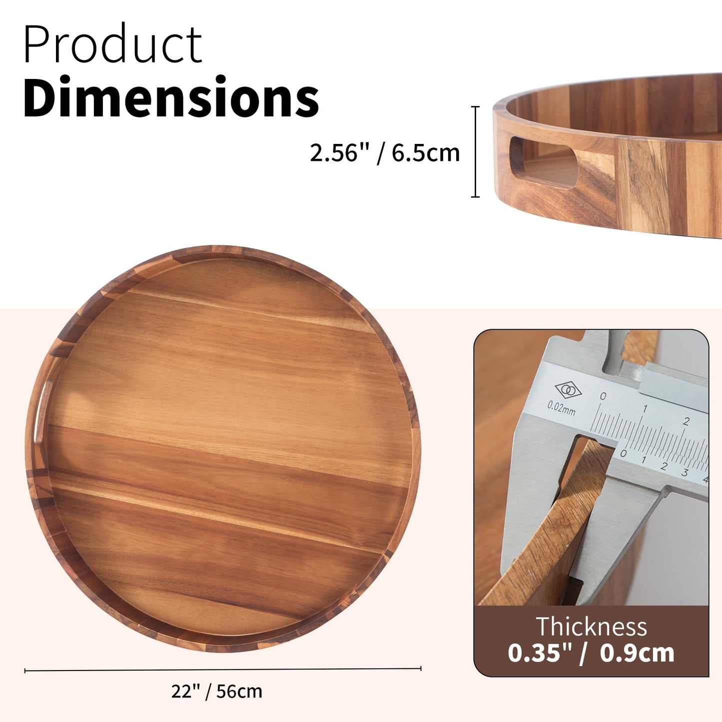 Extra Large Tray for Ottoman 22" Wooden Tray Ottoman Trays Large Acacia Wood Serving Tray with Handles Wooden Trays for Party, Food Serving, Breakfast, Dinner, Coffee Tea, Appetizers