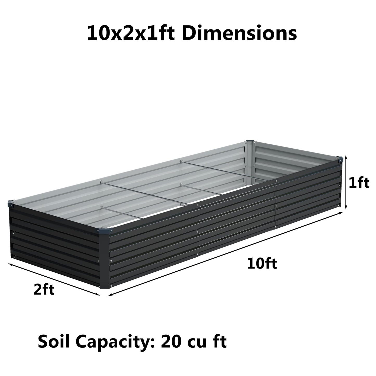 zunatu 10x2x1 ft(2 Pack) Galvanized Raised Garden Bed,Outdoor Planter Box Metal Patio Kit Planting Bed for Vegetables Flowers and Succulents,Black