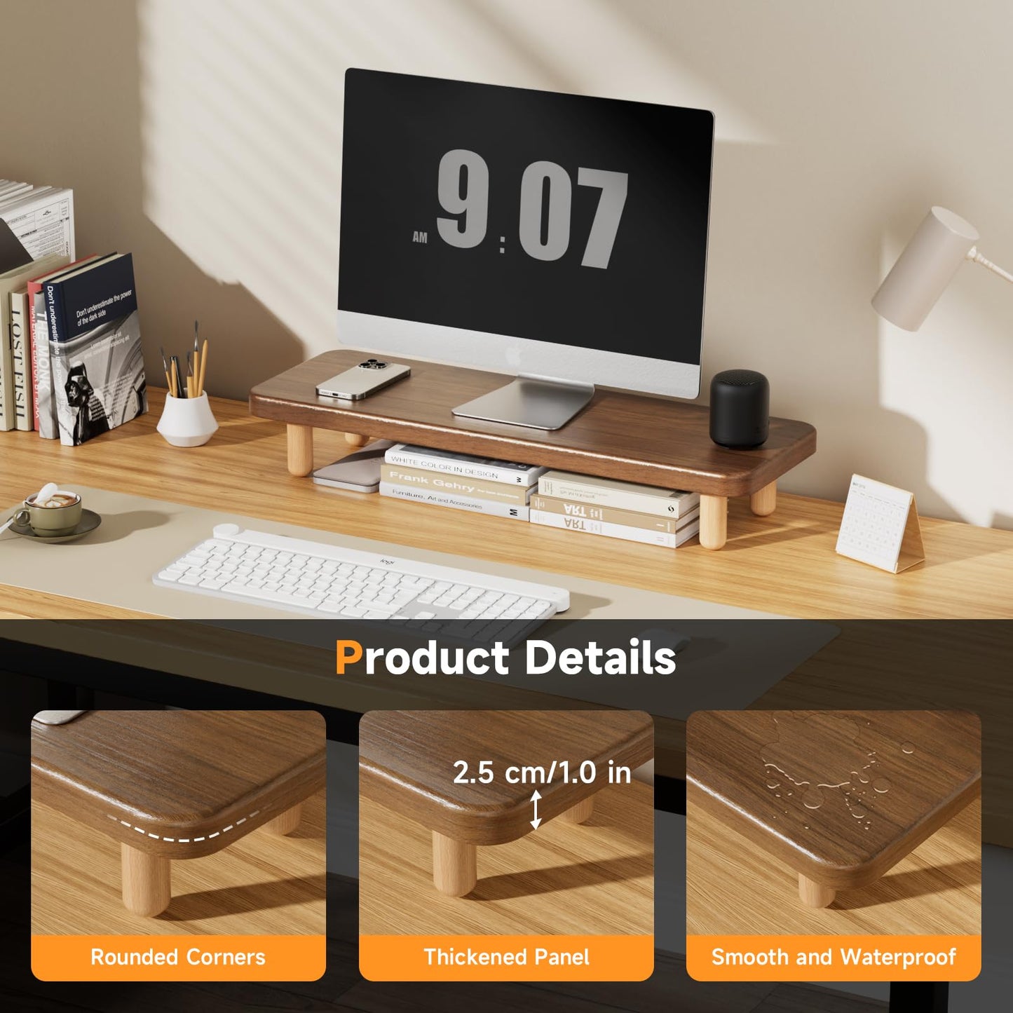 NestNeat Monitor Stand Riser, 24 Inch Wood Desk Organizer with Monitor Stand & Storage Computer Monitor and Laptop Riser Multifunctional Laptop Stand Desk Organizer for Office Home Screen/Laptop/PC (Walnut)