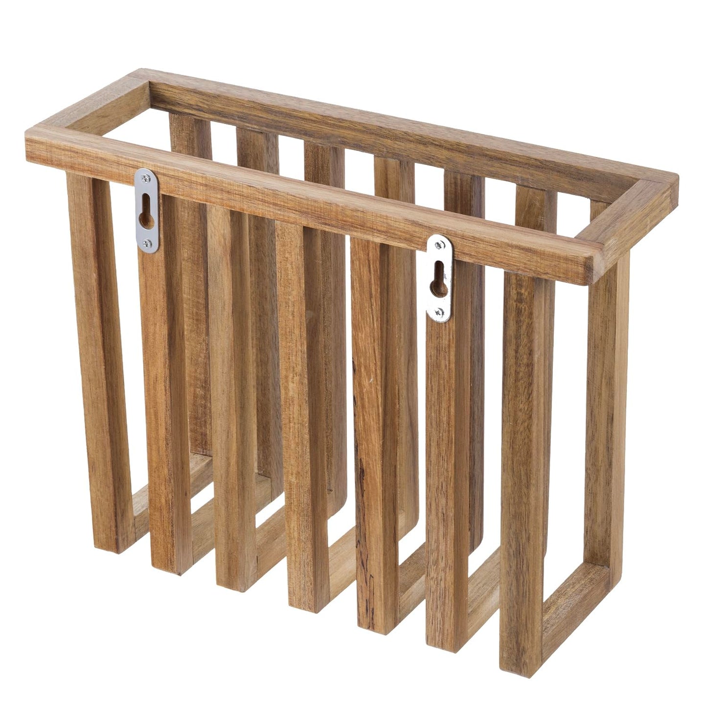 MyGift 11 Inch Premium Acacia Wood Wall Mounted Magazine Rack and File Folder Holder, Mid Century Modern Home Office Hanging Storage for Oversized Magazines