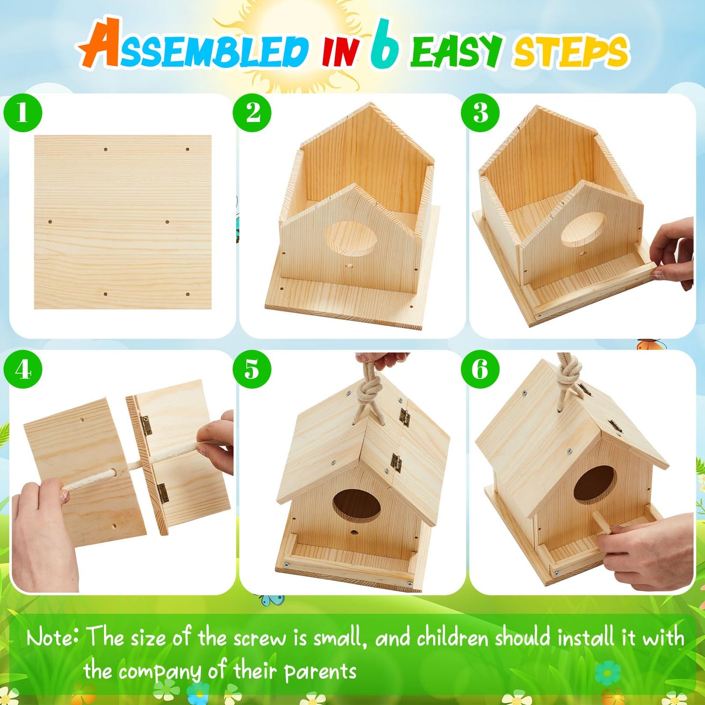 Liliful 36 Sets Wooden DIY Birdhouse Kit, Unfinished Bird Houses with Paints and Paintbrushes, Bird Feeder Craft Arts for Kids Ages 4-8, 8-12, Classroom Activity and Adults Wooden Craft Gifts