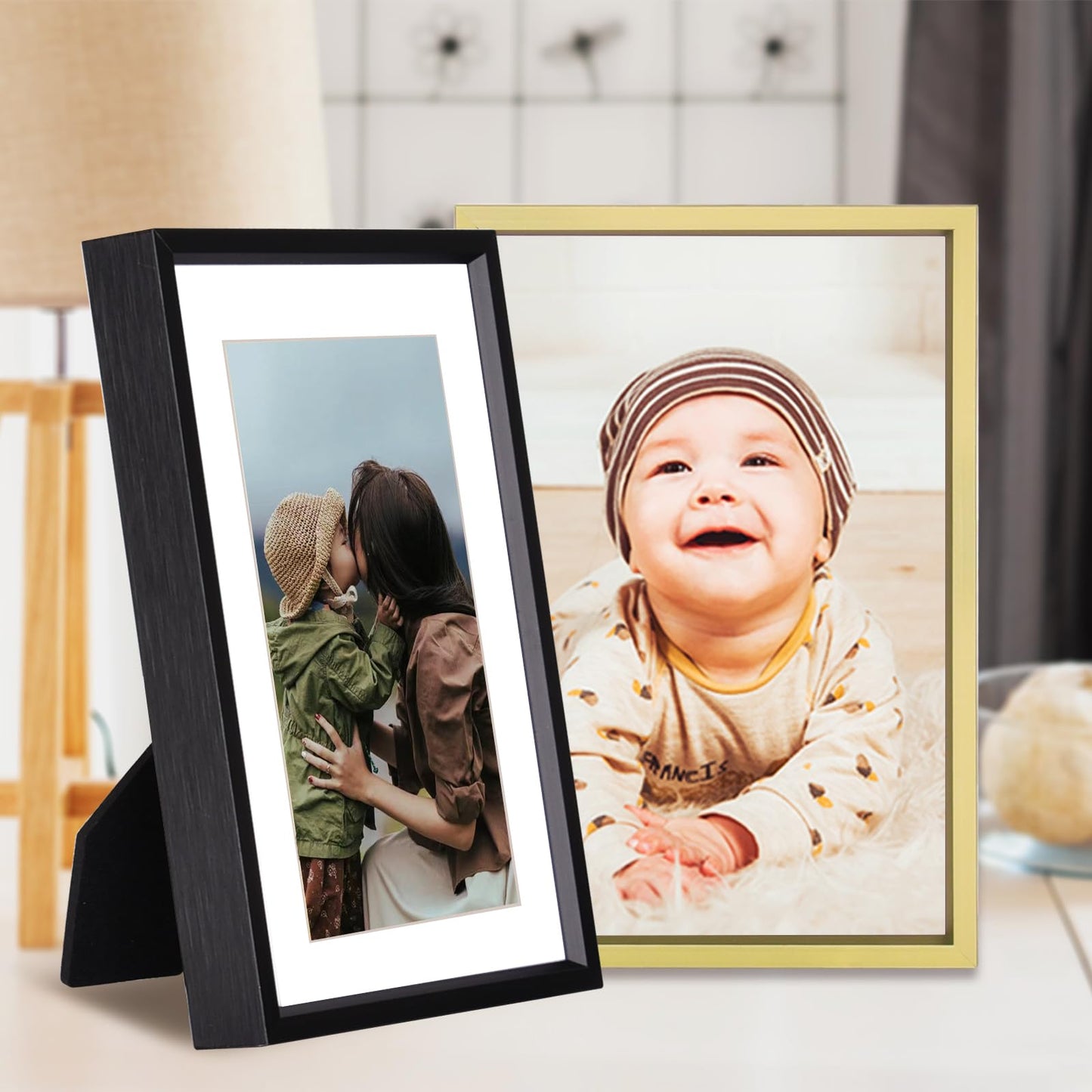 BKABOT 4x6 Picture Frame Set of 3, Brass Metal Photo Frames with HD Glass, Fits 3x5 with Mat or 4x6 without Mat, Wall Hanging and Table Display