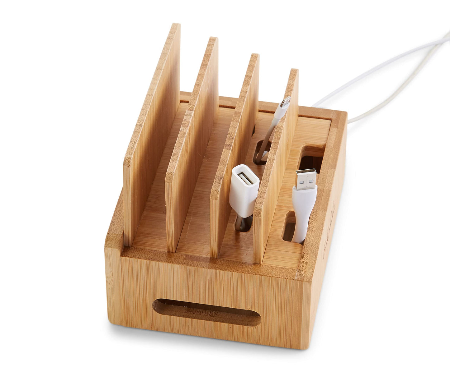 Bamboo Charging Station & Multi-Device Organizer – Large Capacity Desktop Dock for Smartphones, iPhone, iPad, and Tablets