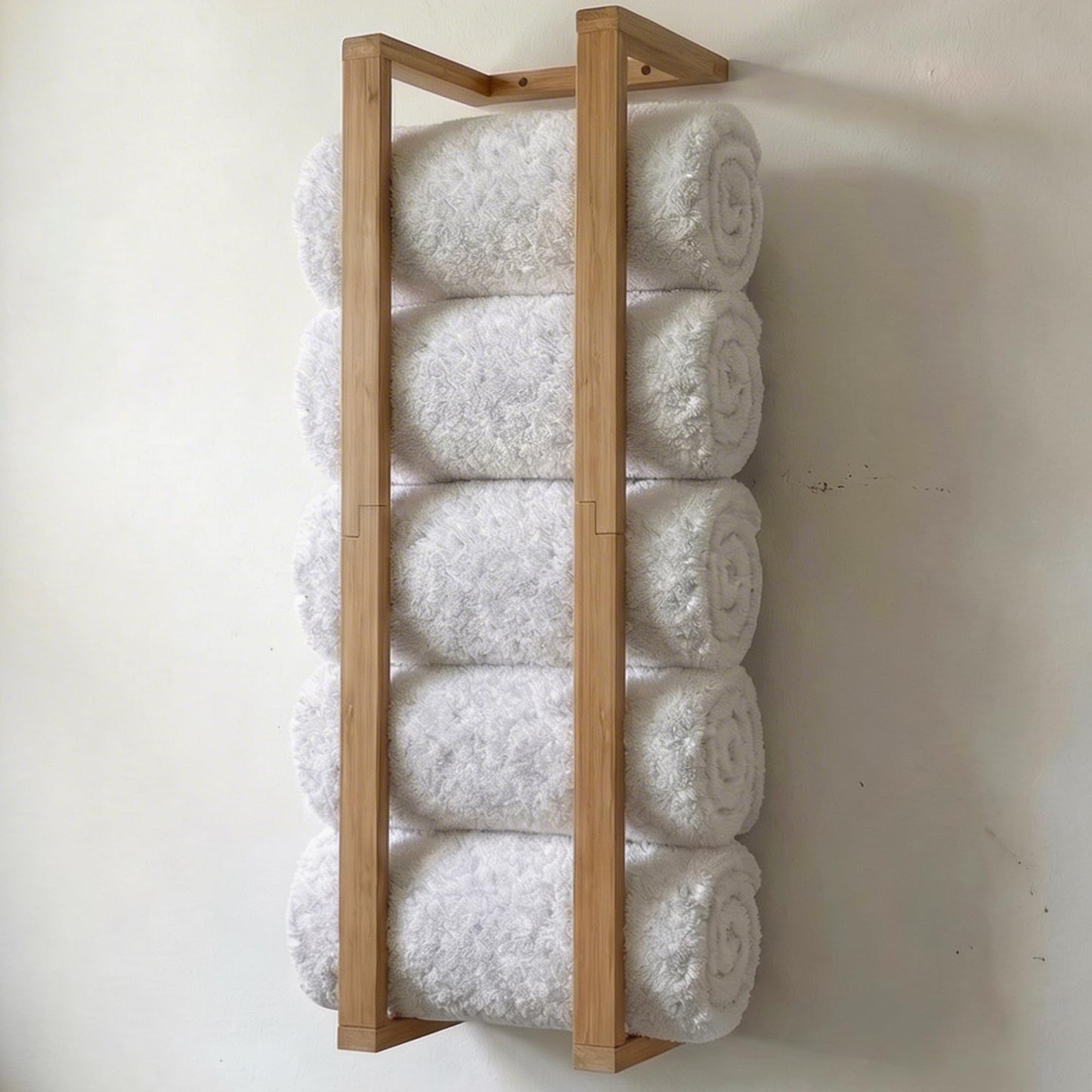 Aura Nest Bamboo Towel Racks - Vertical Wood Towel Rack Bamboo Bathroom Accessories, Storage, Wall Towel Rack for Rolled Towels for Bathroom Furniture, Spa Furniture and Decor