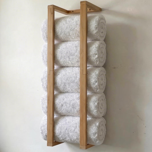 Aura Nest Bamboo Towel Racks - Vertical Wood Towel Rack Bamboo Bathroom Accessories, Storage, Wall Towel Rack for Rolled Towels for Bathroom Furniture, Spa Furniture and Decor
