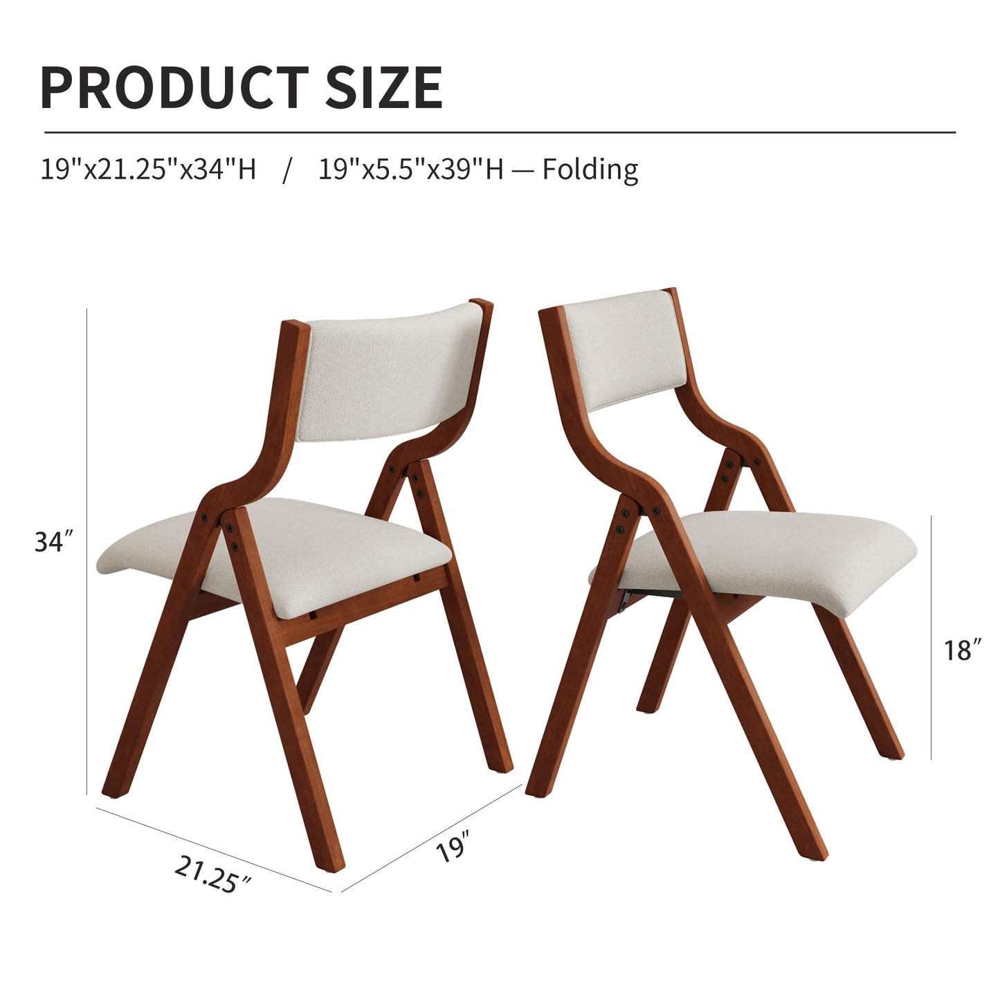 YOPTO Folding Wooden Chairs Set of 2 with Padded Seat,Portable Dining Chairs W/Ergonomically Designed Back and Cushion,for Dining Room,Restaurant,Kitchen,Office