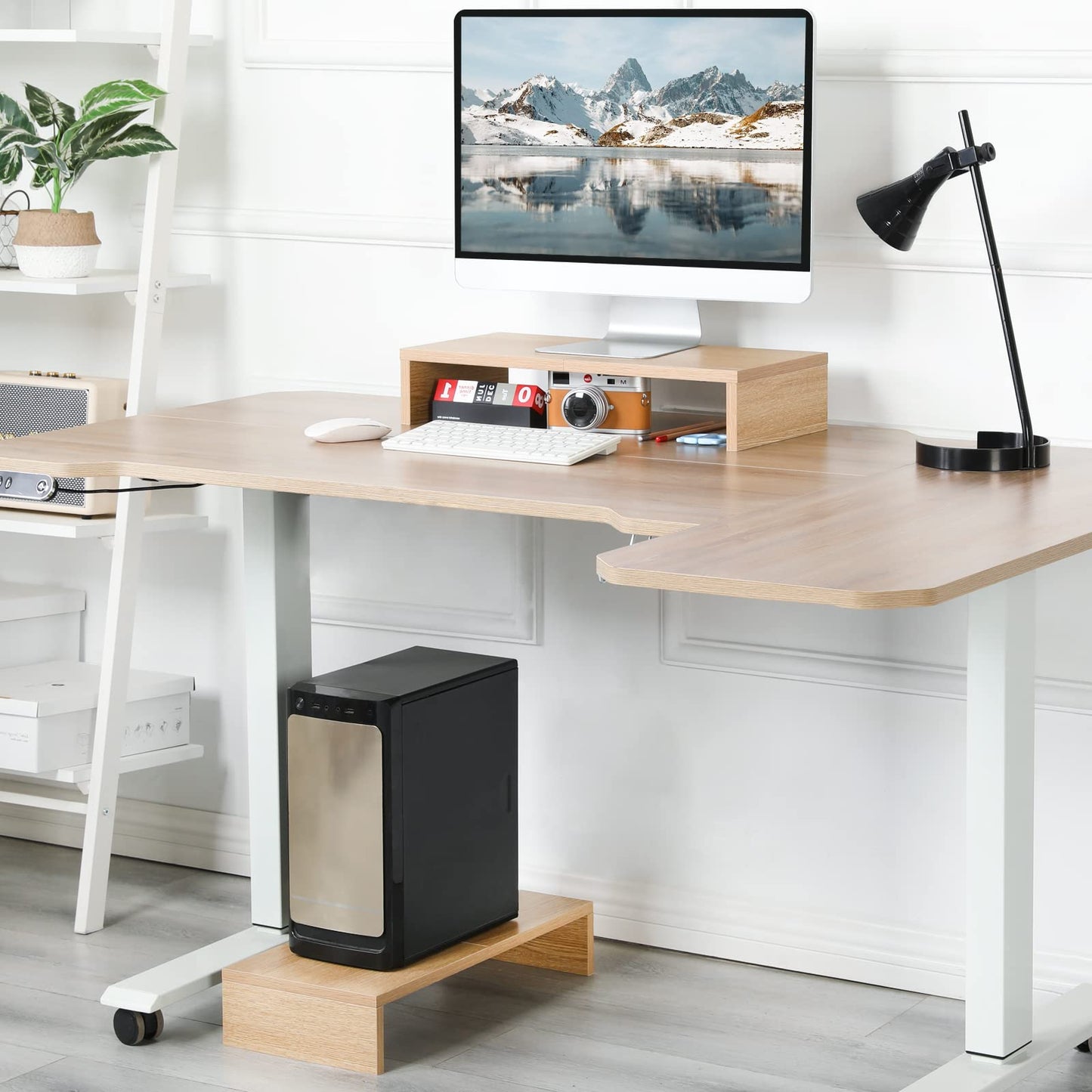 TEAMIX 2 Pack Monitor Stand Riser-20 inch, Wooden Desktop Riser for TV/PC/Laptop/Printer, Cozy Monitor Riser with Storage, Computer Stand Space-Saving