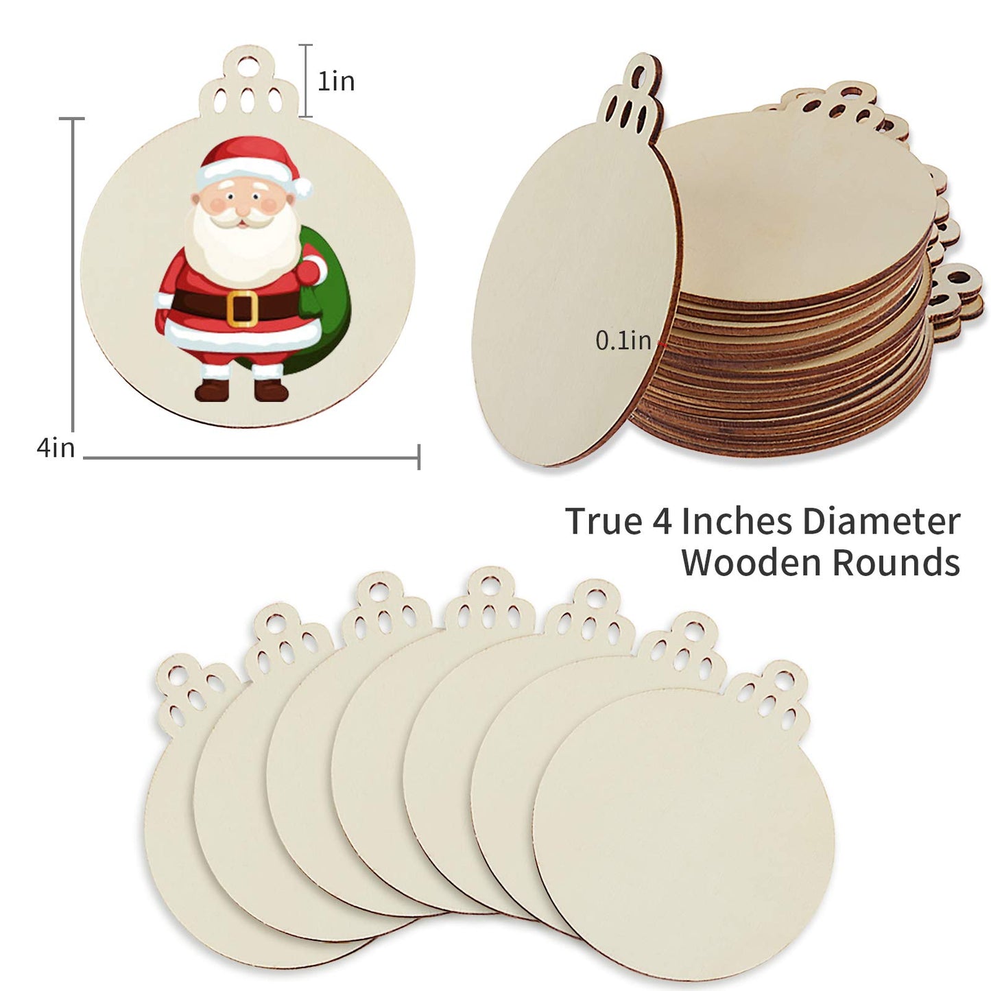 Fuyit 50PCS 4-Inch Wooden Christmas Ornaments, Unfinished Pre-Drilled Wood Slices Circles for DIY Crafts, Party Decorations & Holiday Ornaments