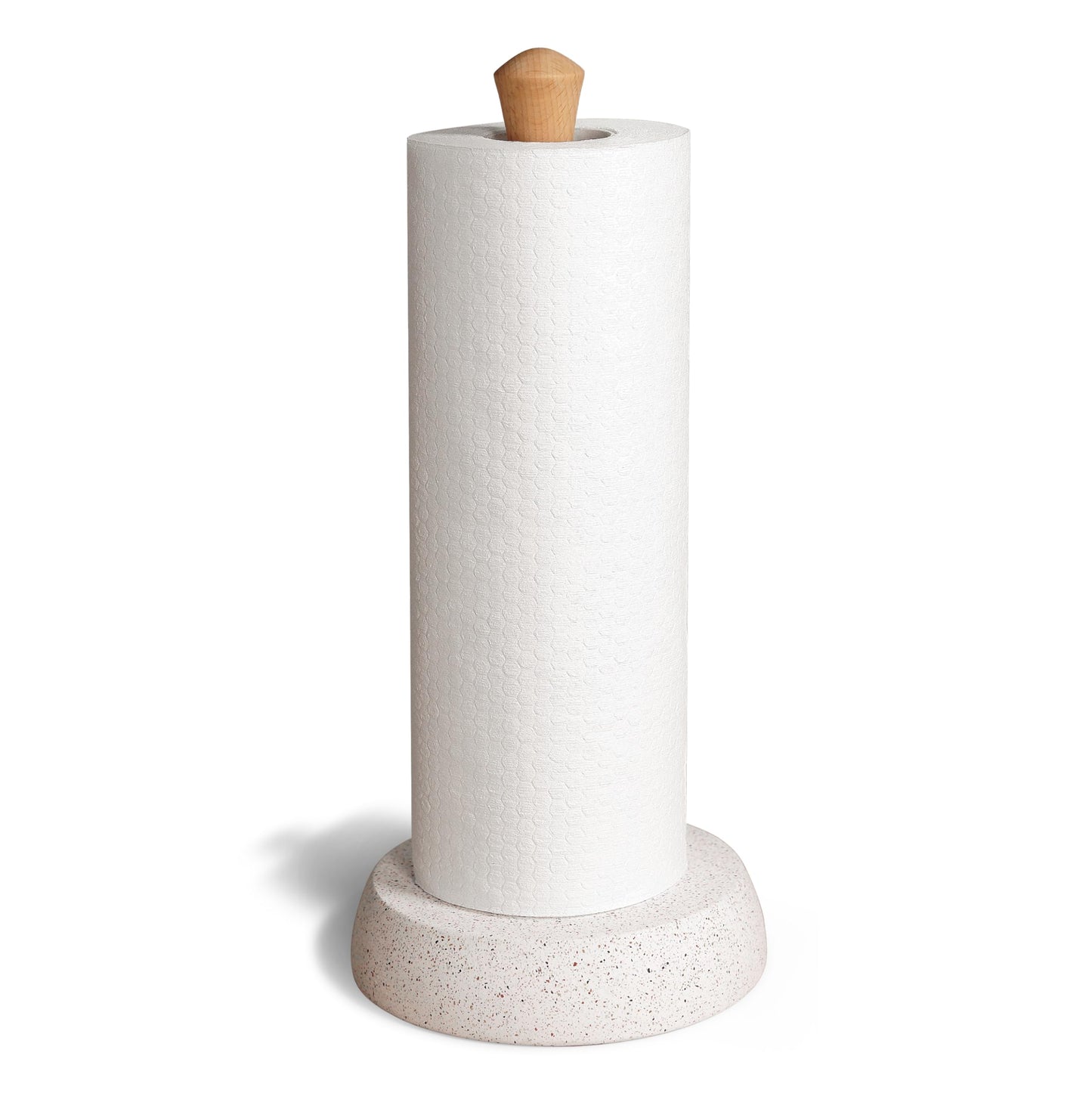 BOSHARON Kitchen Paper Towel Holder, Free Standing Cement Base with Beech Wood Rod, Modern Countertop Dispenser for Bathroom & Kitchen
