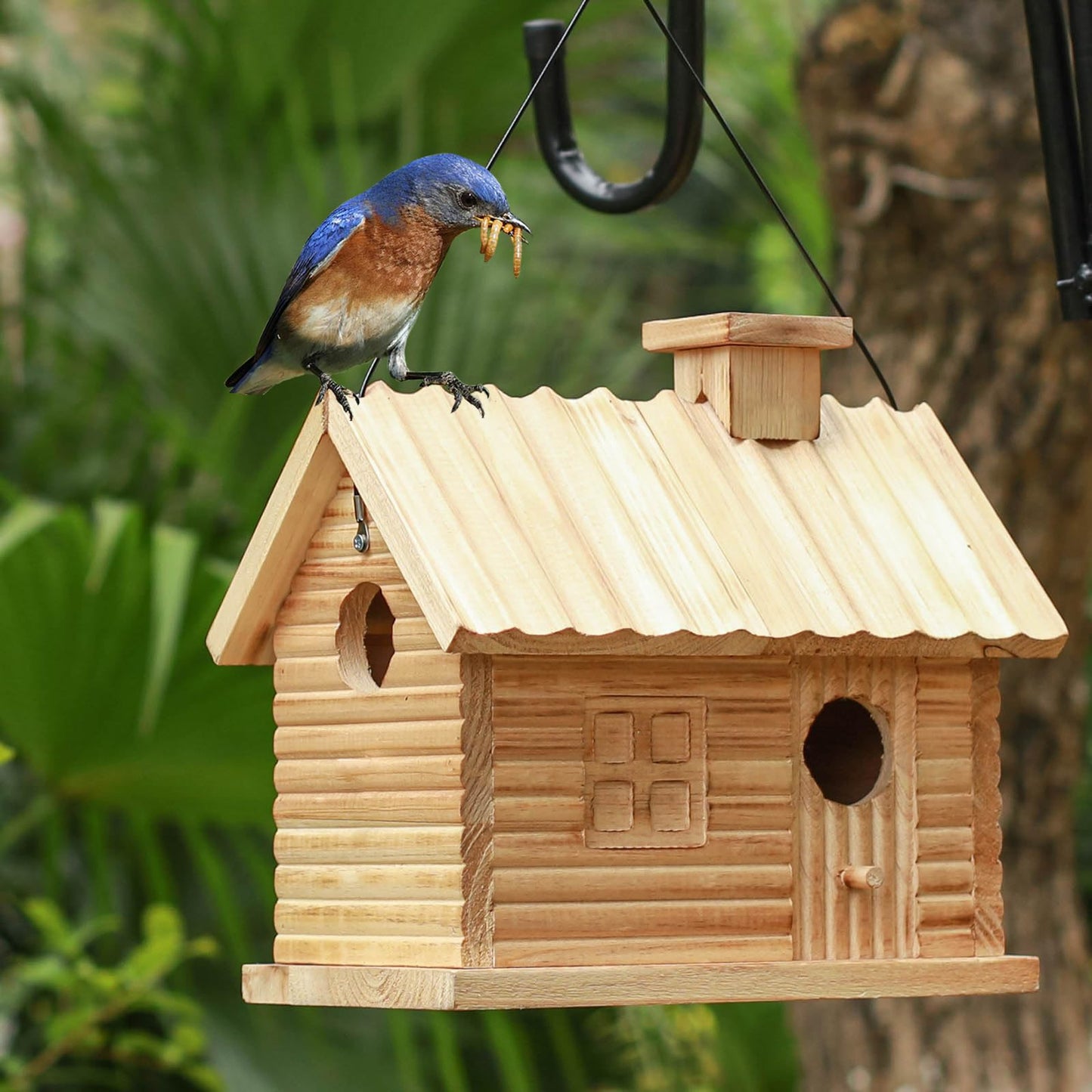 Bird House Outside Outdoor Bird Houses Wooden Bird Hut Clearance 2 Hole Bluebird Finch Cardinals 2 Rooms Hanging Birdhouse for Garden Viewing
