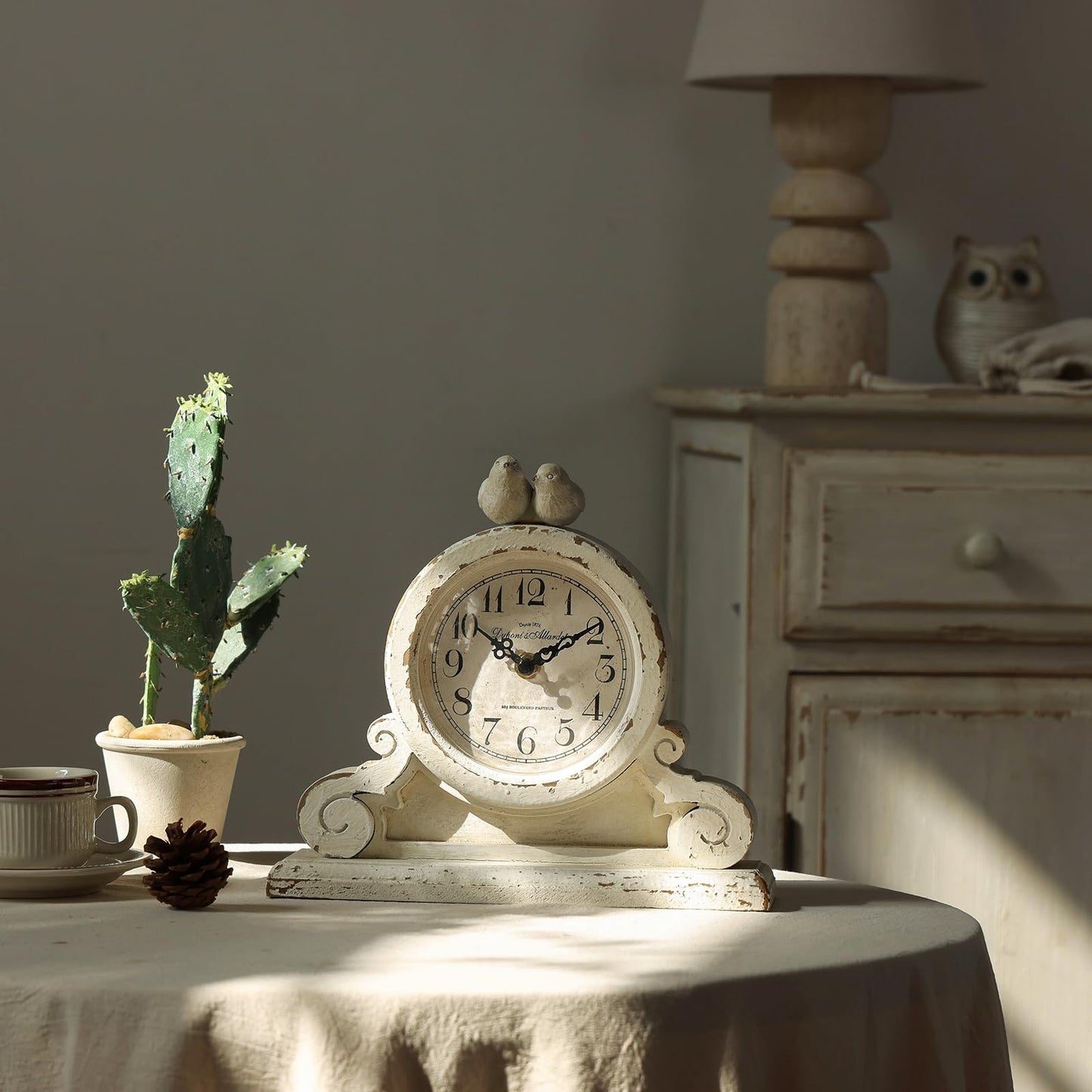 NIKKY HOME Vintage Bird Mantel Clock, Shabby Chic Wooden Table Clock