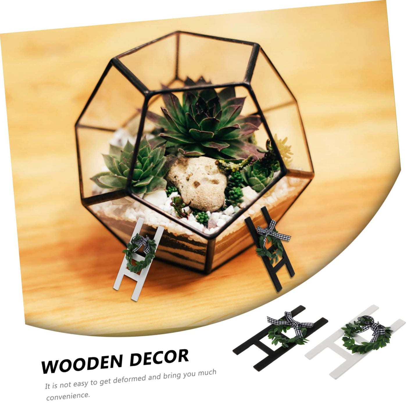 Homoyoyo 2pcs Decorative Wood Frame Small Ladder Decor Wood Ladder Farmhouse Ladder Decor Ladder Decoration with Wreath Wooden Step Ladder Rustic Ladder Sign Office Jewelry Towel Rack