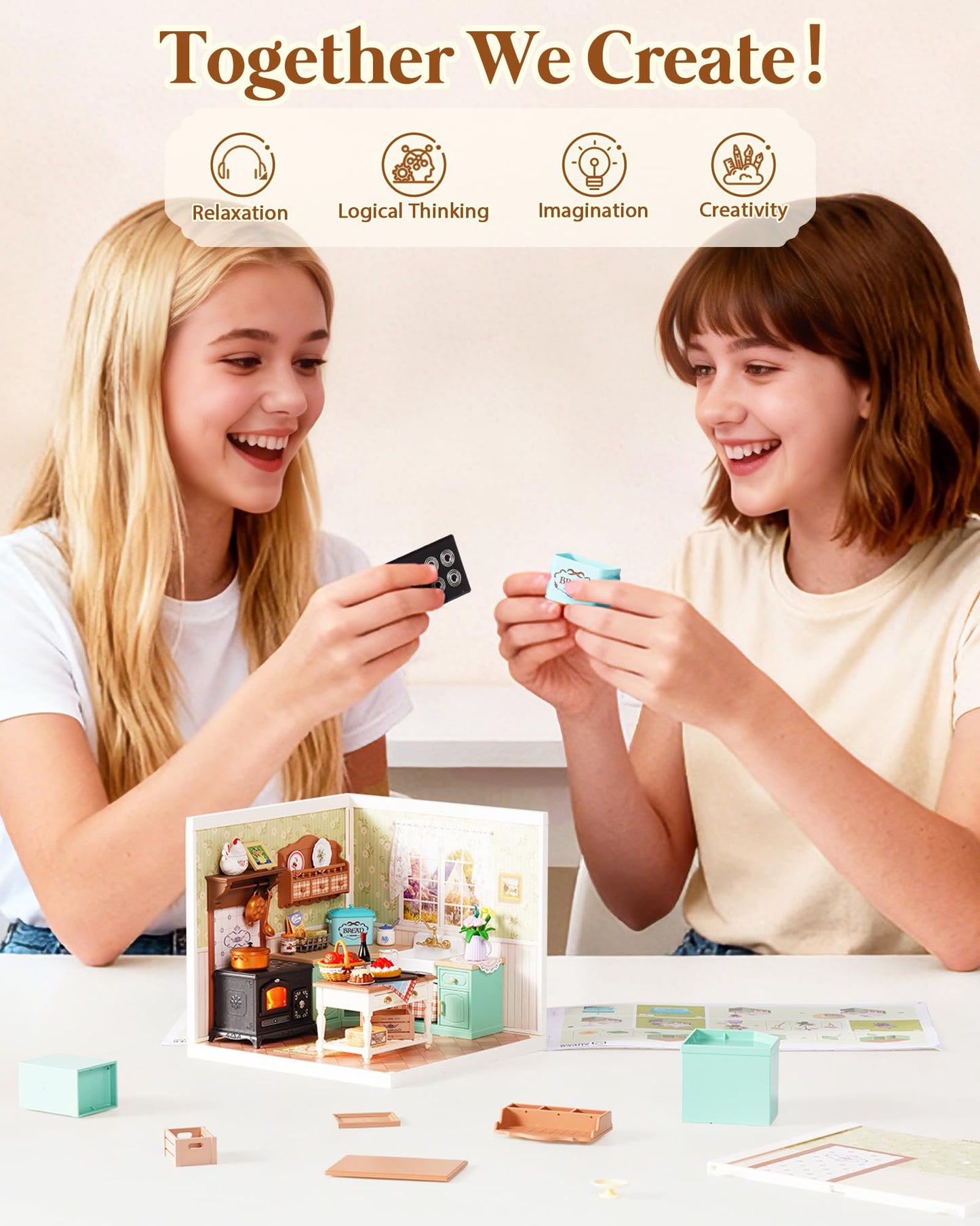 Rolife Super Creator Kits, Tiny House Building Blocks for Little Dolls, DIY Plastic Mini House Model Building Kits for Teens Aged 14+, DIY Crafts/Hobbies for Adult(Farmhouse Kitchen)