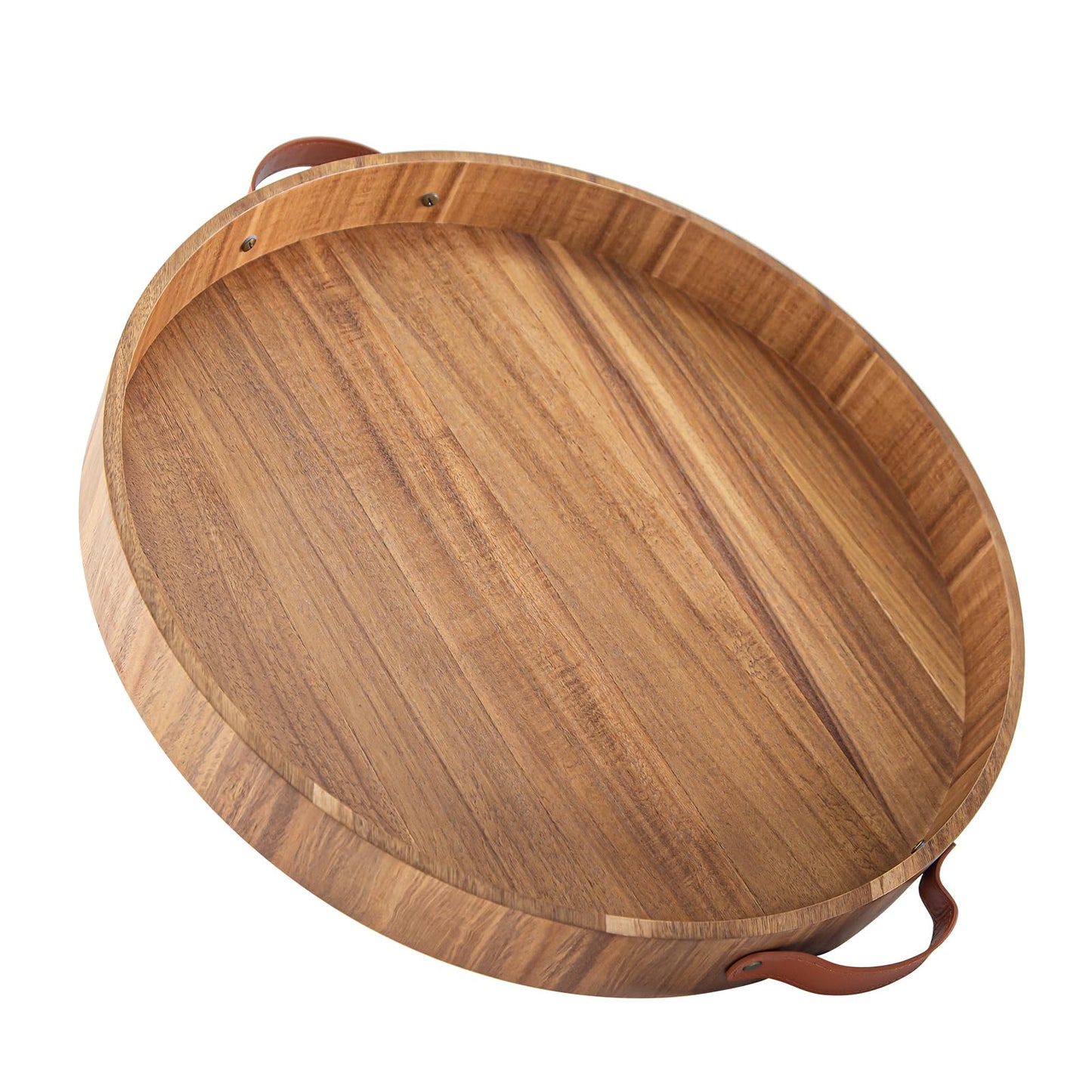 Ottoman Tray with Handles, 20 Inches Round Large Tray for Ottoman Wooden Serving Tray Decorative Trays for Living Room Wooden Trays for Party, Dinner, Breakfast, Appetizers, Entertaining Guests