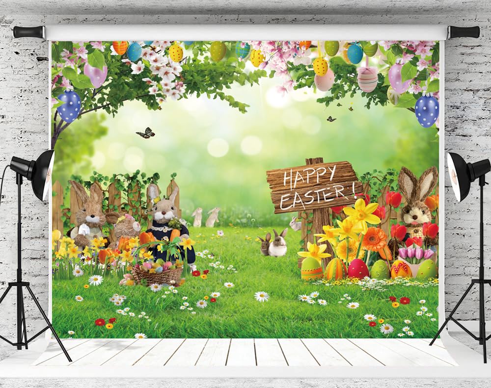 ChromaVerse 10X8FT Happy Easter Photography Backdrop Flowers Eggs Spring Garden Festival Party Decoration Banner CV-202