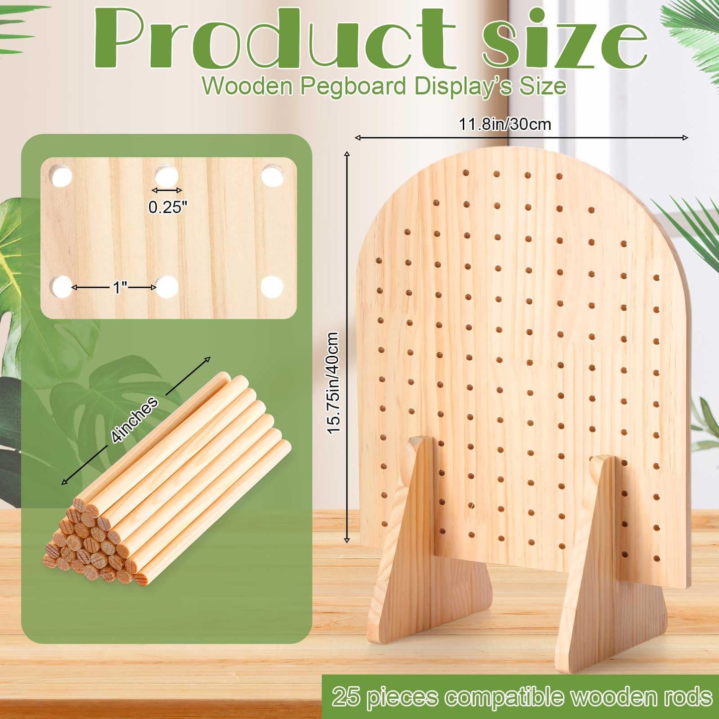 Colingmill 1 Set Keychain Display Stand Wooden Pegboard Display Stand with 25 Pcs Dowel Rods Oval Bracelet Organizer Holder for Jewelry, Craft Shows, Necklace, Selling, 15.75" x 11.81" (Wood)