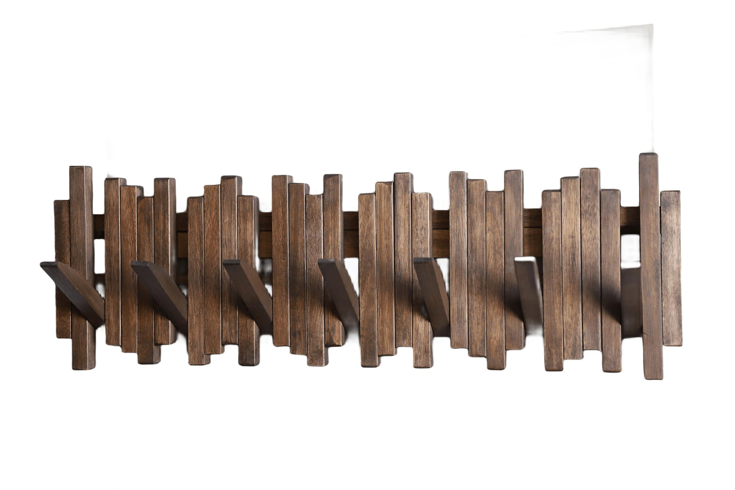 GOGREEBELL Natural Wood Wall Mounted Piano Coat Rack| Coat Rack Wall Mount| Flip Down Wall Hook Rack 7 Hooks| Entryway Wall Art Hook,Made of Acacia Wood (Wood Wax Oil Dyed Walnut Color).Wall Art