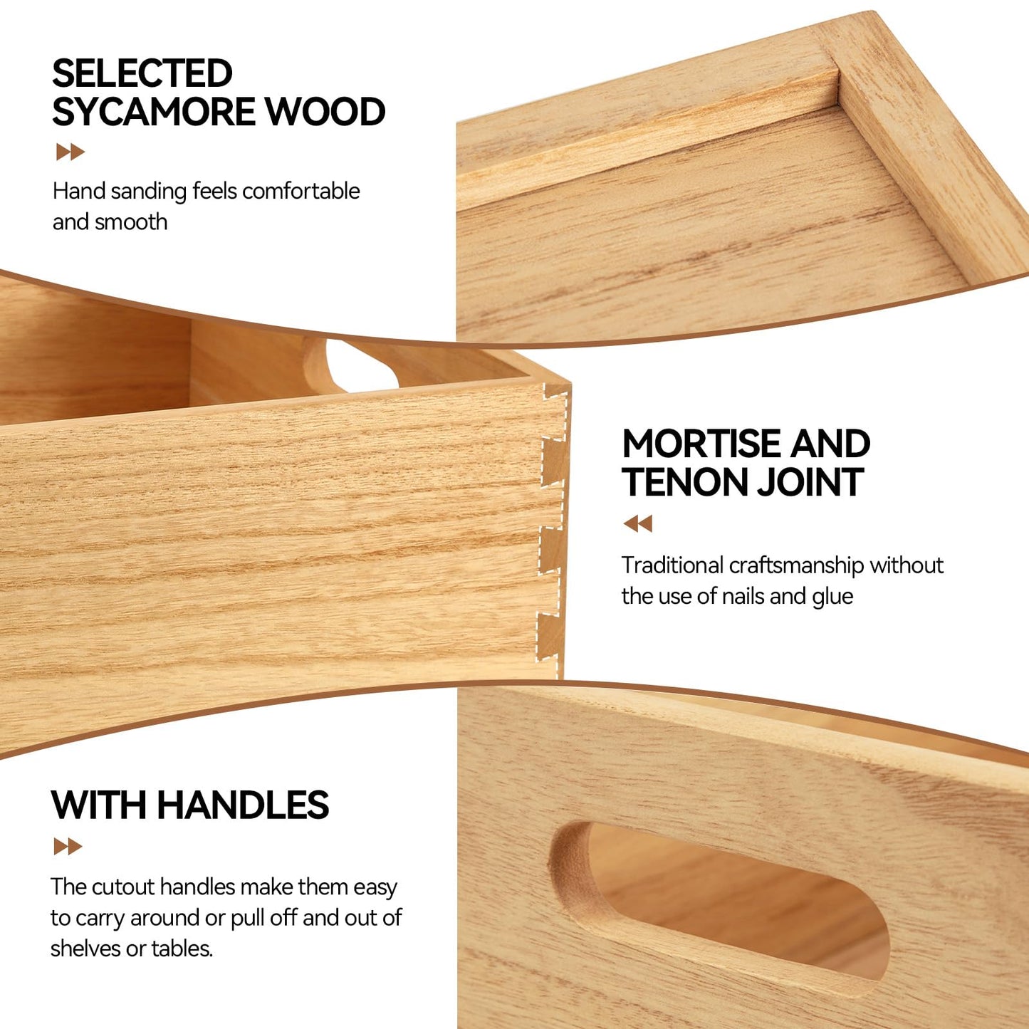 KIRIGEN Nesting Wood Crates with Handles, Set of 3 Decorative Storage Boxes, Farmhouse Shelf Bins for Pantry, Bathroom, Craft Room, Towels, Books, 15.75 x 11.8 x 5.9 in, Natural 3TH-NA