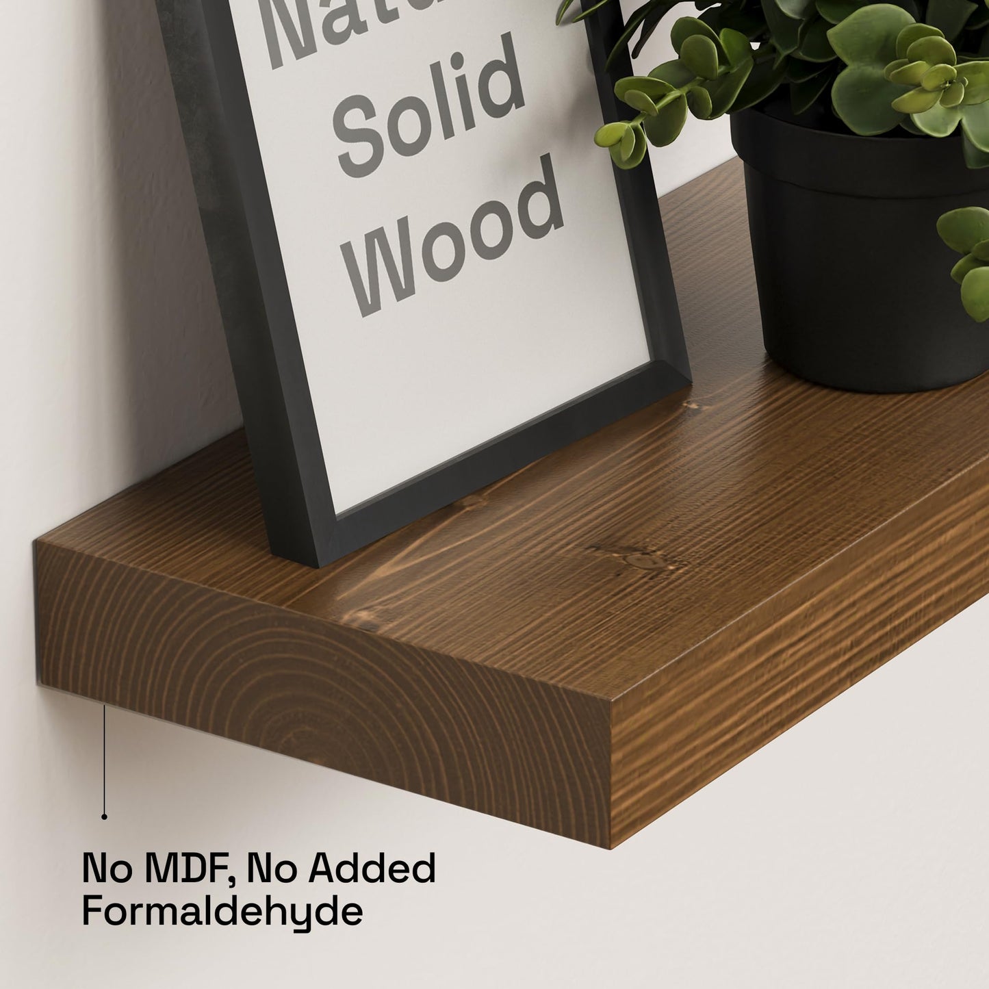 BAOBAB WORKSHOP Wood Floating Shelves, Bathroom Shelf 24 inch, Walnut Floating Shelf for Wall Mounted, Solid Wooden Wall Shelves for Bedroom Kitchen, Walnut Finish, 24 x 6.7, Set of 2