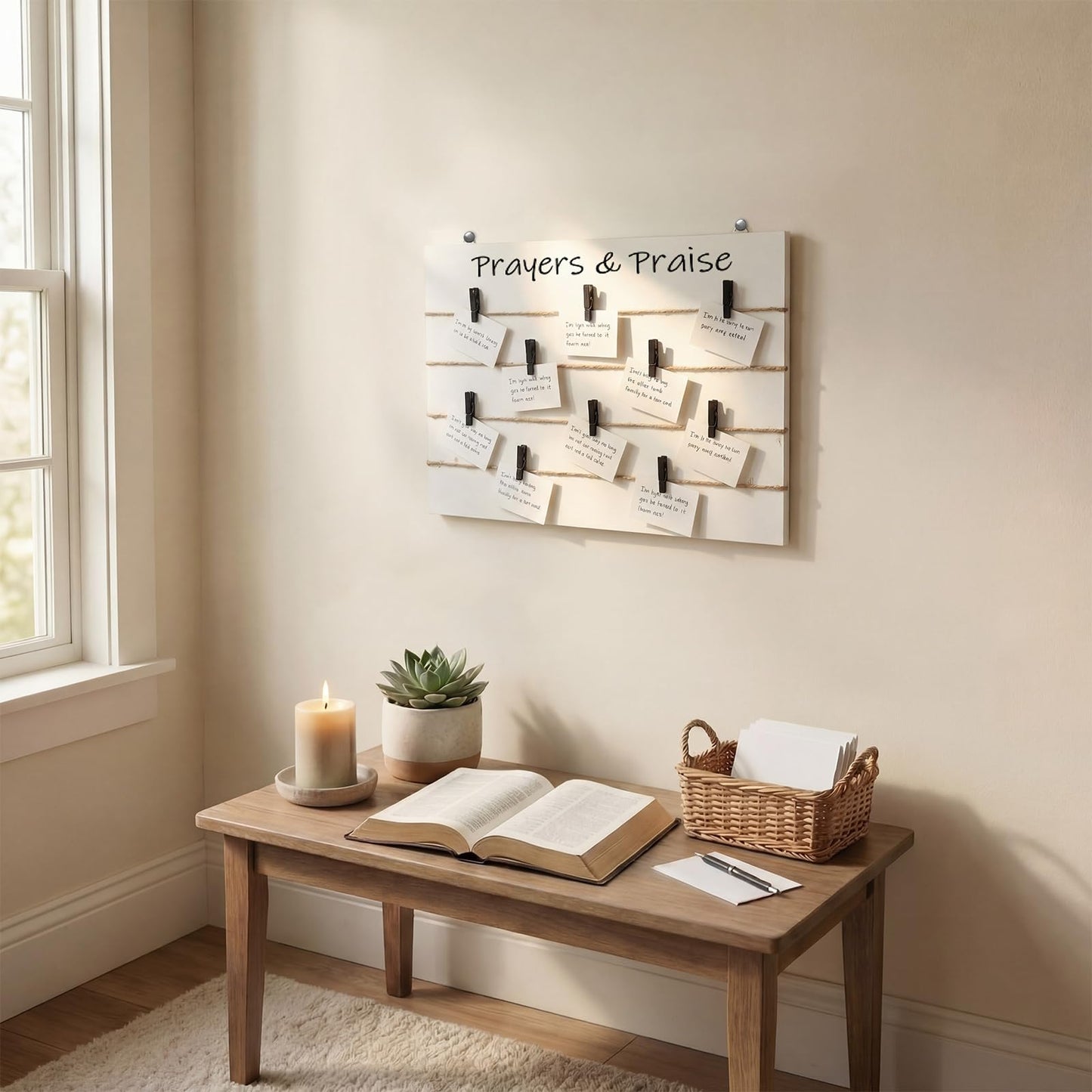 Threehoney Wooden Prayers Board for Wall Decor, 11 x 16 Inch Christian War Room Sign Religious Board with Black Clips Faith Bible Verse Decor for Home Church Wedding(Prayers and Praise)