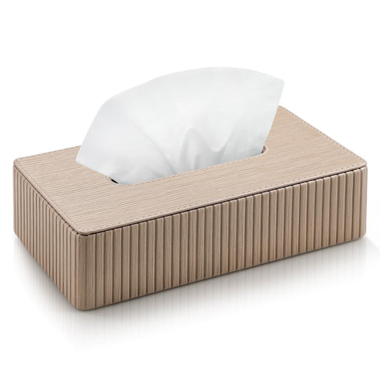 NICLNGSH PU Leather Short Tissue Box Cover Rectangle, Small Tissue Box Holder with Magnetic Closure, Decorative Rectangular Tissue Holder for Bathroom Car Office (Wooden-Color)