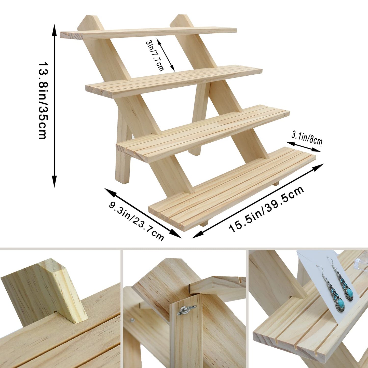 Auroal 4-Tier Wood Earring Display Stand, Jewelry Towers for Market Display, Farmers Market Display & Vendor Events, Natural Wood Earring & Jewelry Display for Vendors (4 Tier Wood.)