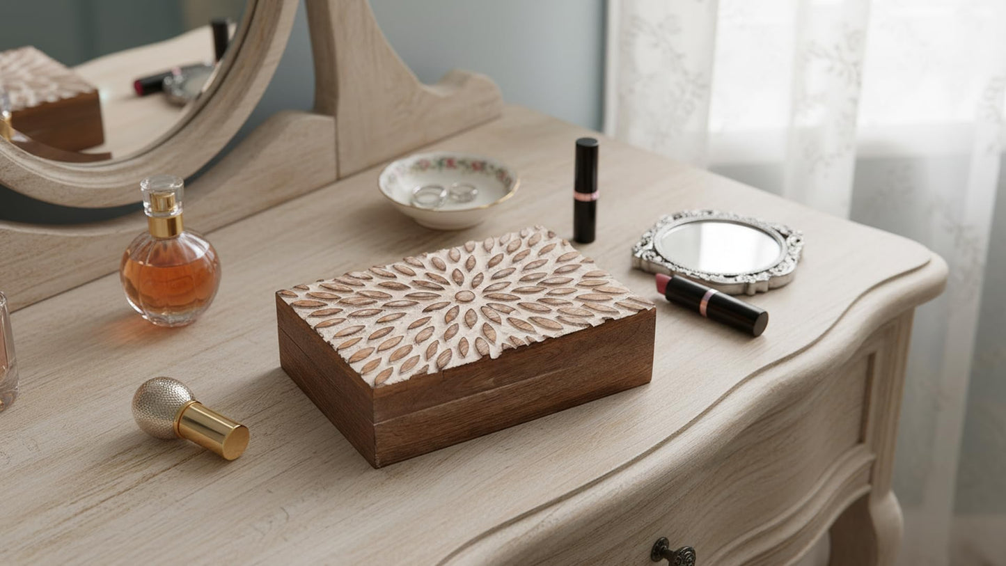 Great Birthday Gift Ideas Handmade Decorative Wooden Jewelry Box Jewelry Organizer Keepsake Box Treasure Chest Trinket Holder Watch Box Storage Box Housewarming Gifts Women