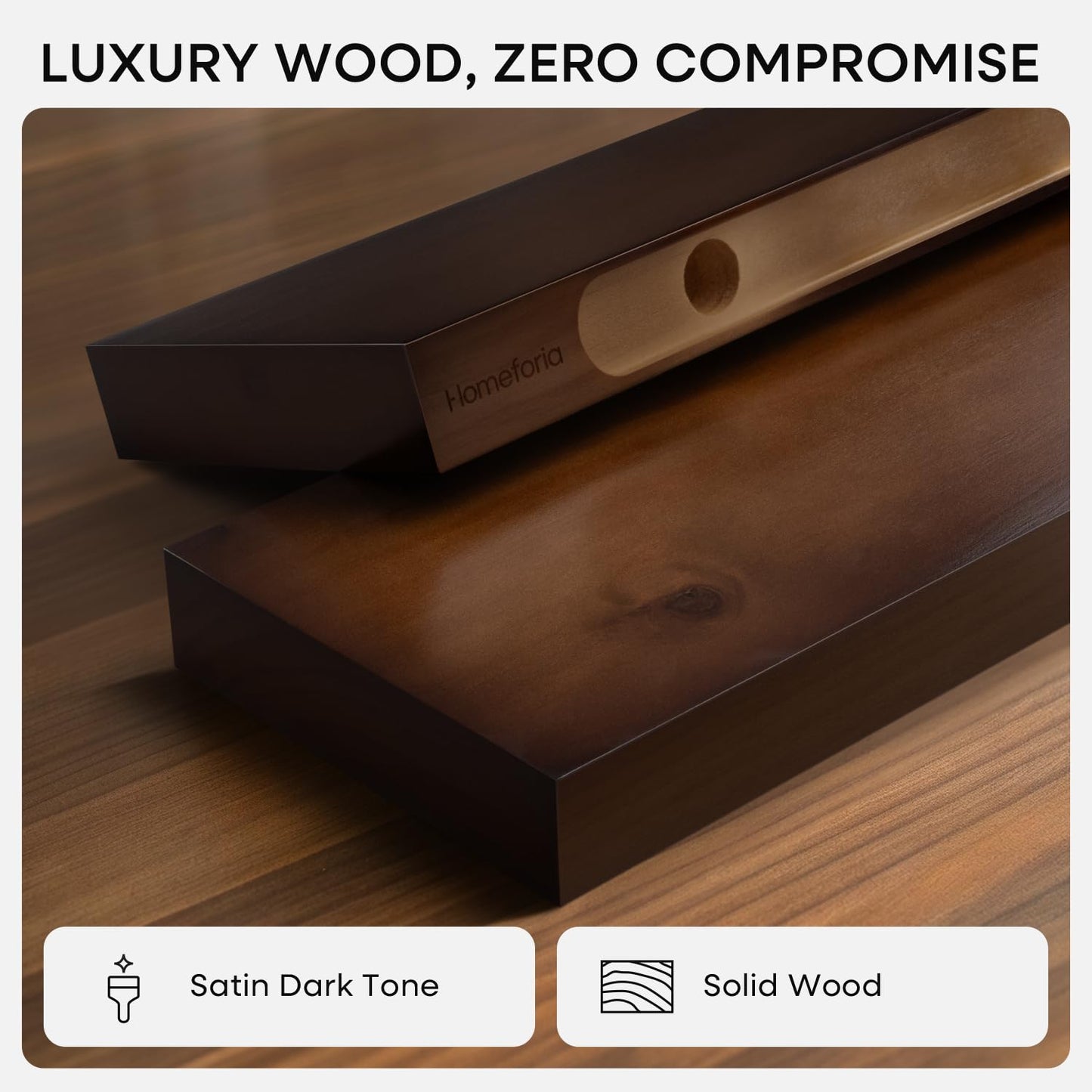Homeforia 30inch Walnut Floating Shelves for Wall Mounted, High End Solid Real Wood 30 in Floating Shelf, Dark Brown Wooden 30 inch Long Floating Shelves, Heavy Duty Bracket, 30 X 6.5 X 1.75, Set of 2