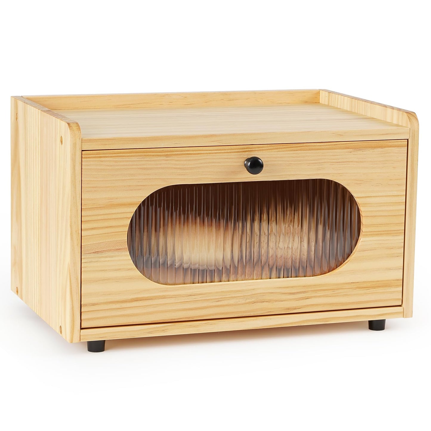 Sunhoo Double Layer Bread Box (L14.4in*W9.4in*H13.4in/Brown) and Single Wooden Bread Storage(L14.37in*W9.25in*H8.66in/Yellow) Rustic Bread Keeper Farmhouse Food Organizer Pantry Shelf Acrylic Window