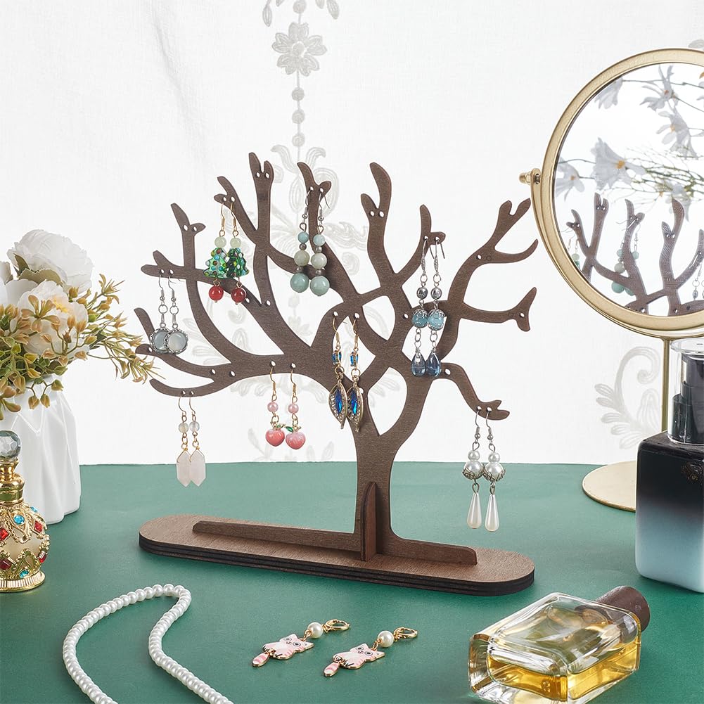 UNICRAFTALE Wood Earring Tree Organizer for Women Earring Holder Organizer Branch Jewelry Rack With Ring Dish Tray Earrings Necklace Bracelet Organizer Rack for Living Rooms Bathrooms