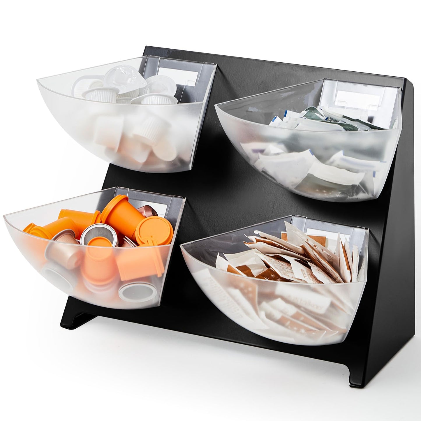 DoubleFill 15.5''x10''x 10.5'' Coffee Condiment Packet Organizer with 4 Removable Compartments Steel Coffee Caddy Station Creamer Sugar Tea Holder for Bar Countertop Office Kitchen Accessories(Black)