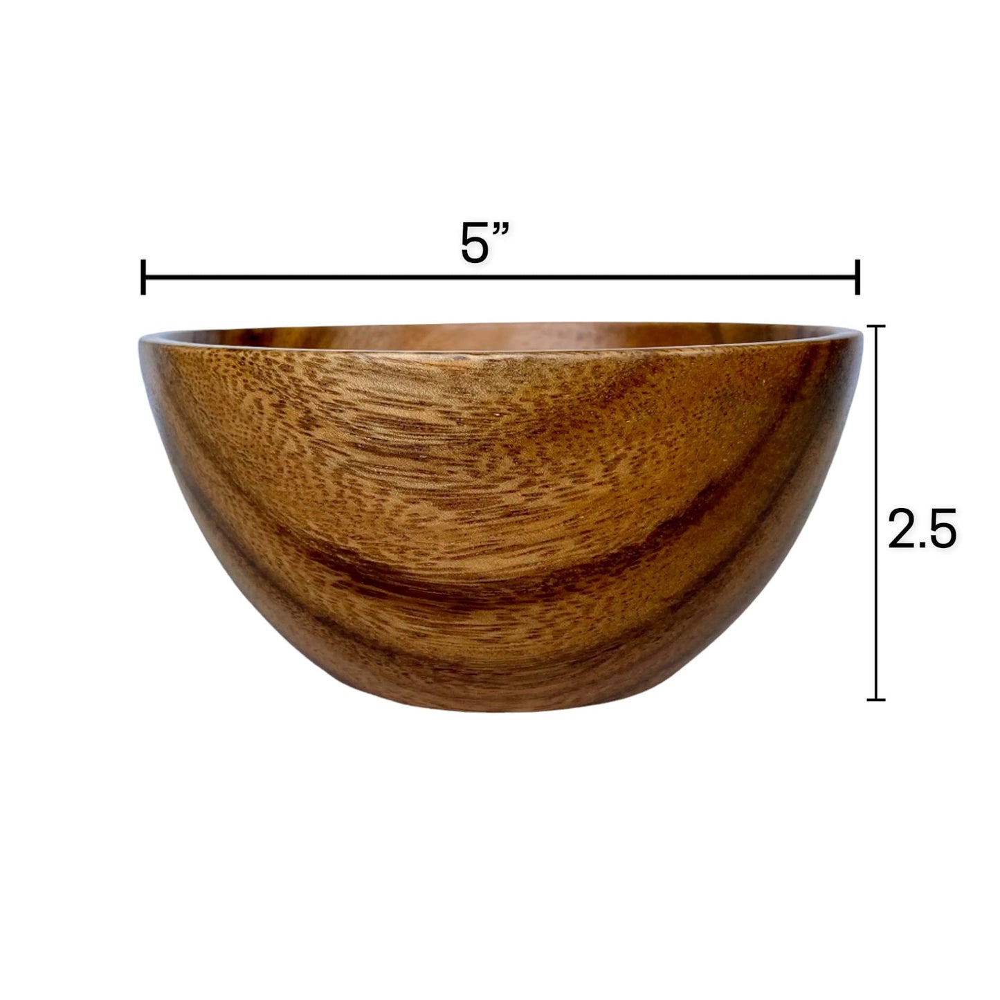 WRIGHTMART Small Wooden Bowls Set of 4, 5 Inch Solid Acacia Wood Bowls, Joint-Free Non-Laminated Snack & Dip Bowls, Handmade Rustic Bowls for Nuts, Desserts, Sauces & Side Dishes