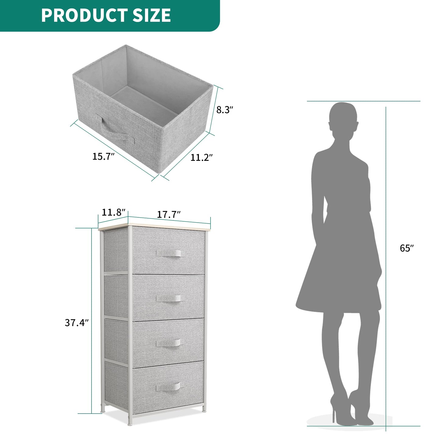 YITAHOME Dresser with 4 Drawers - Fabric Storage Tower, Organizer Unit for Living Room, Hallway, Closets
