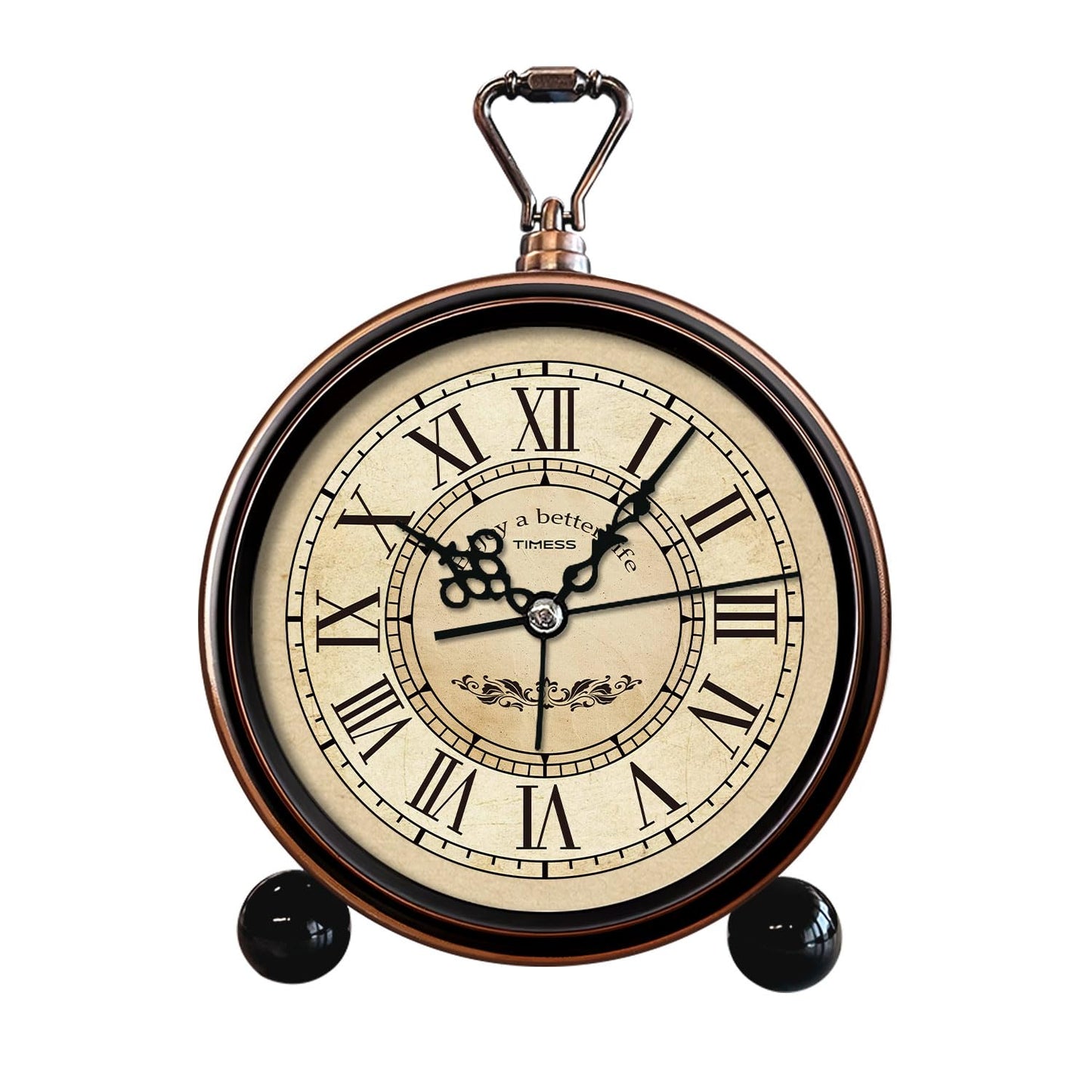 TIMESS Vintage Analog Alarm Clock, 4.3" Silent Non-Ticking Quartz Desk Clock with Roman Numerals, Battery Operated Table Clock for Bedroom, Living Room, Office, or Gift (White)